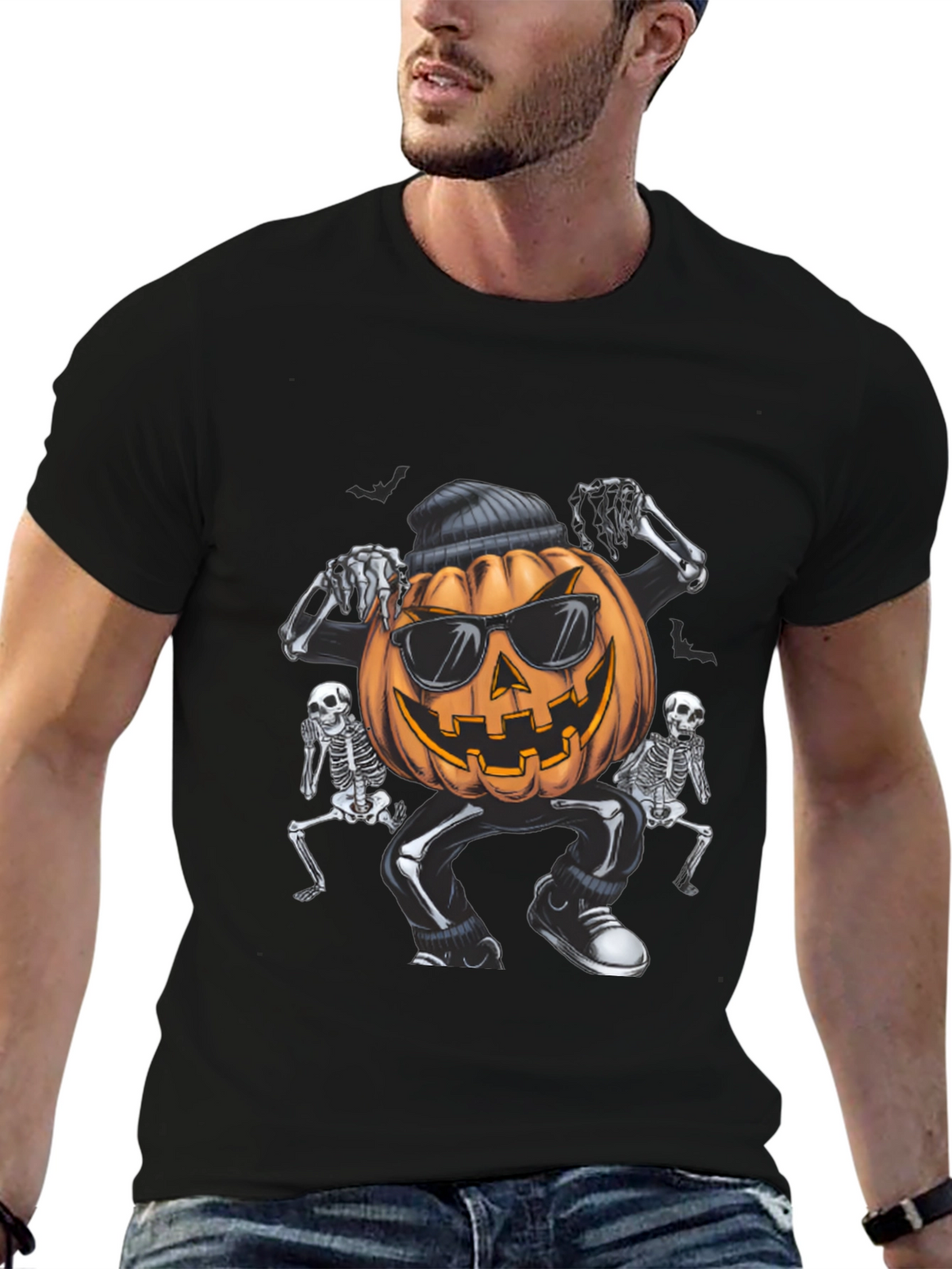 Cool Pumpkin Gangster Halloween Graphic T-Shirt