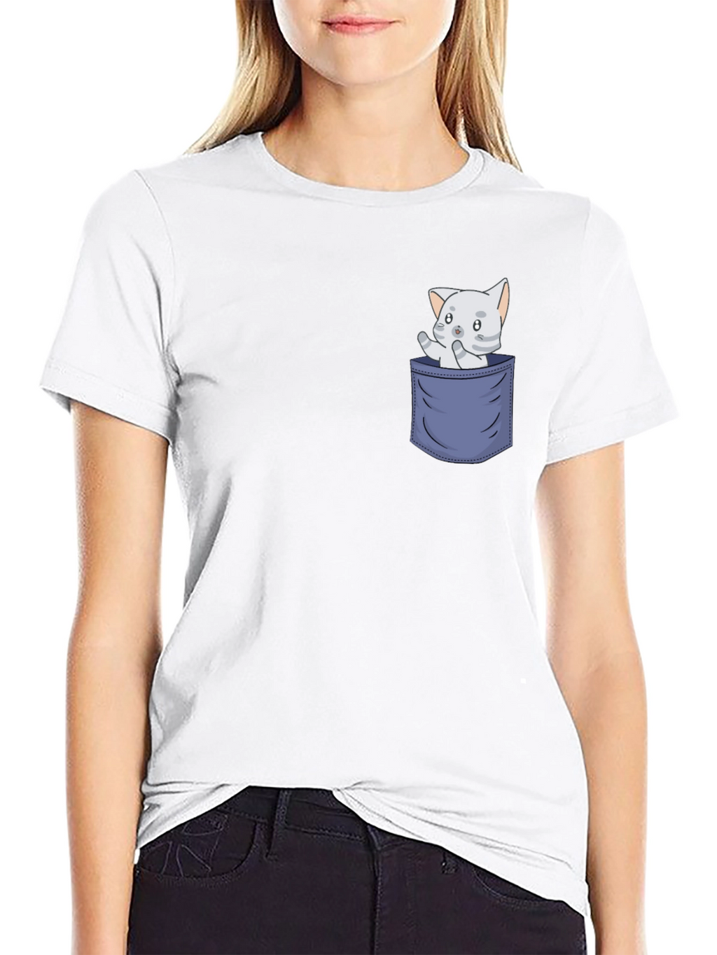 Cute Cat Pocket T-Shirt - Fun Graphic Tee