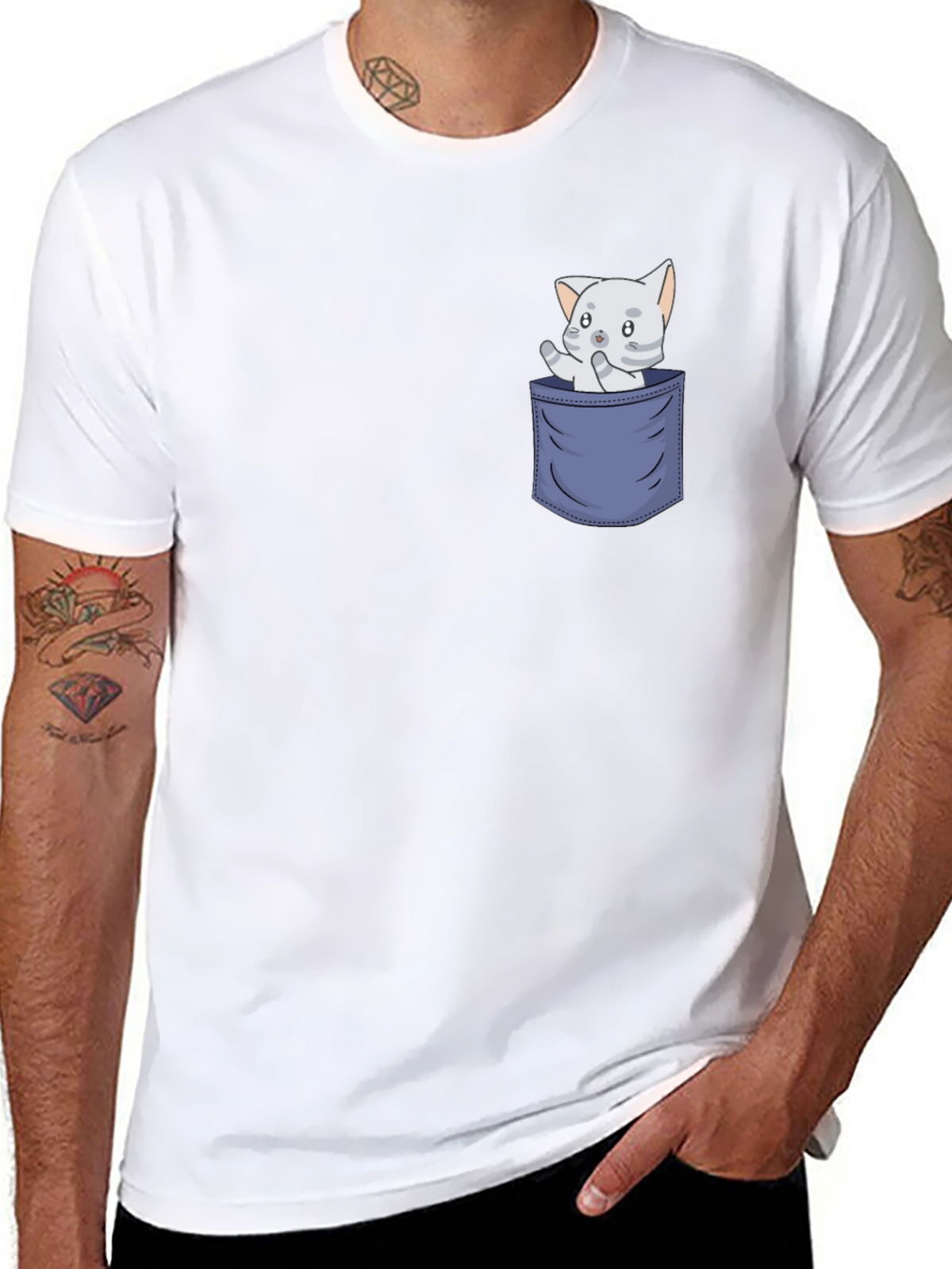 Cute Cat Pocket T-Shirt - Fun Graphic Tee