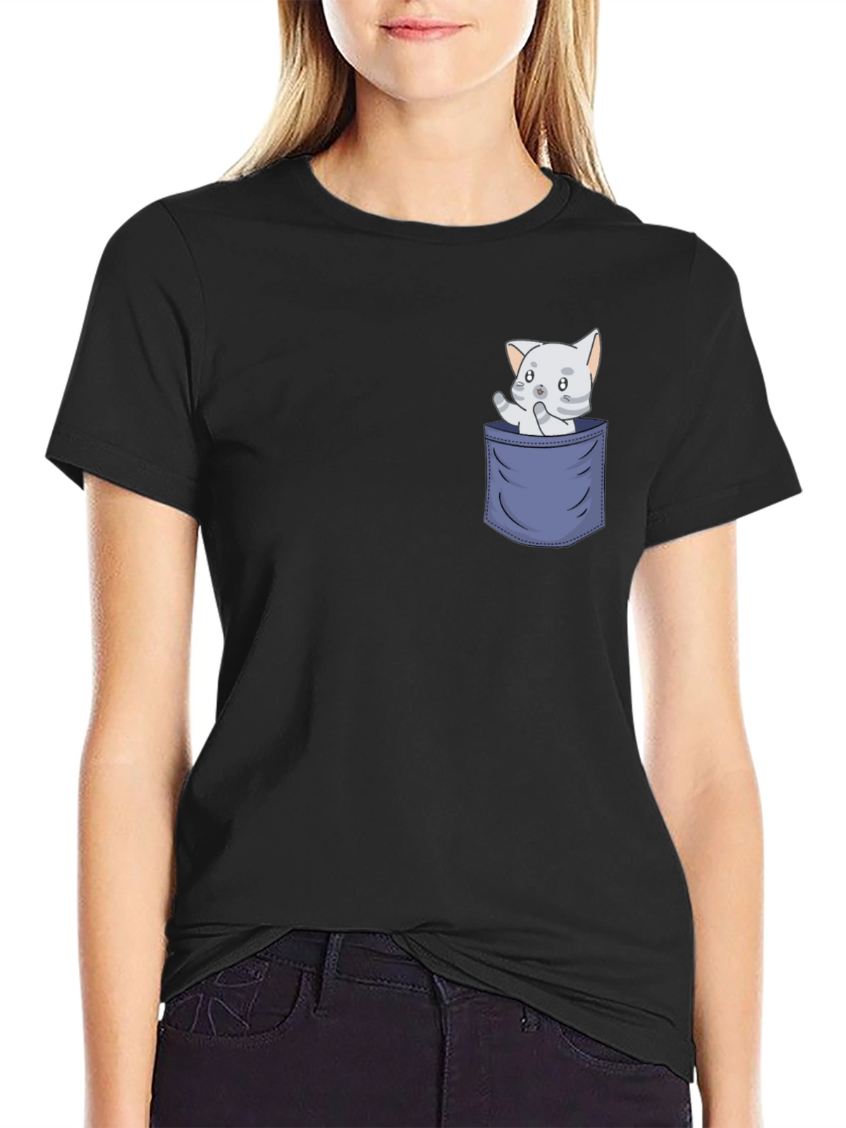 Cute Cat Pocket T-Shirt - Fun Graphic Tee