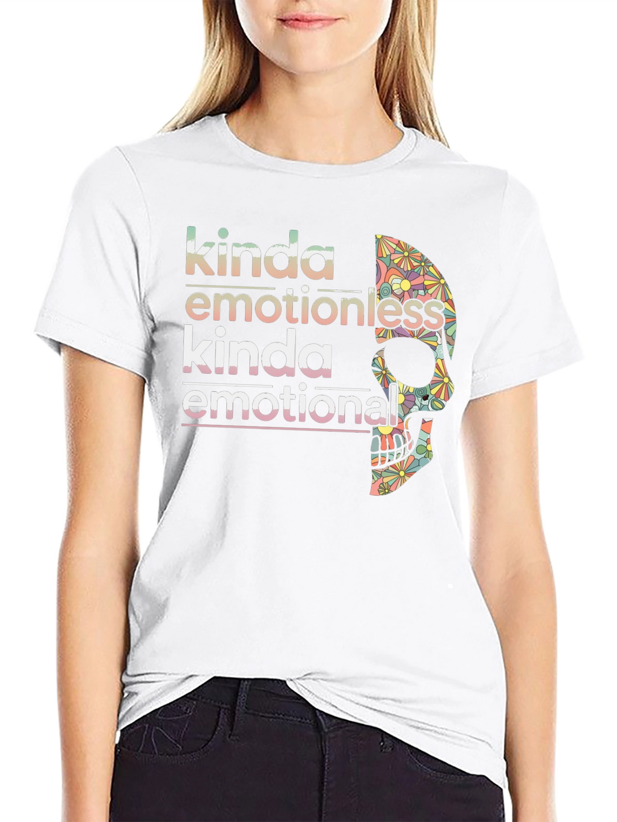 Kinda Emotionless Skull Graphic Tee - Black