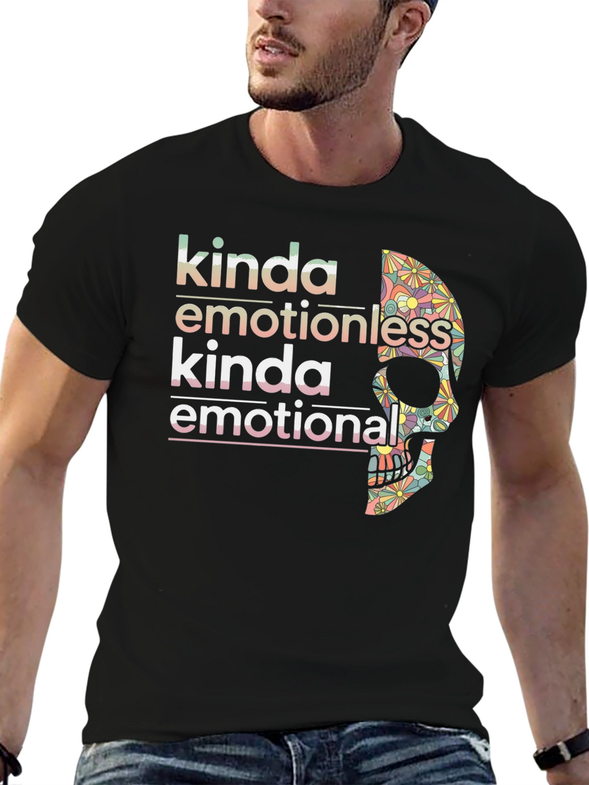 Kinda Emotionless Skull Graphic Tee - Black