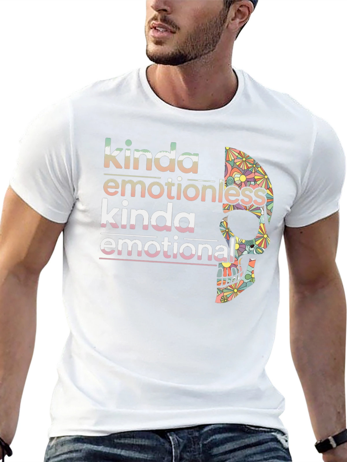 Kinda Emotionless Skull Graphic Tee - Black
