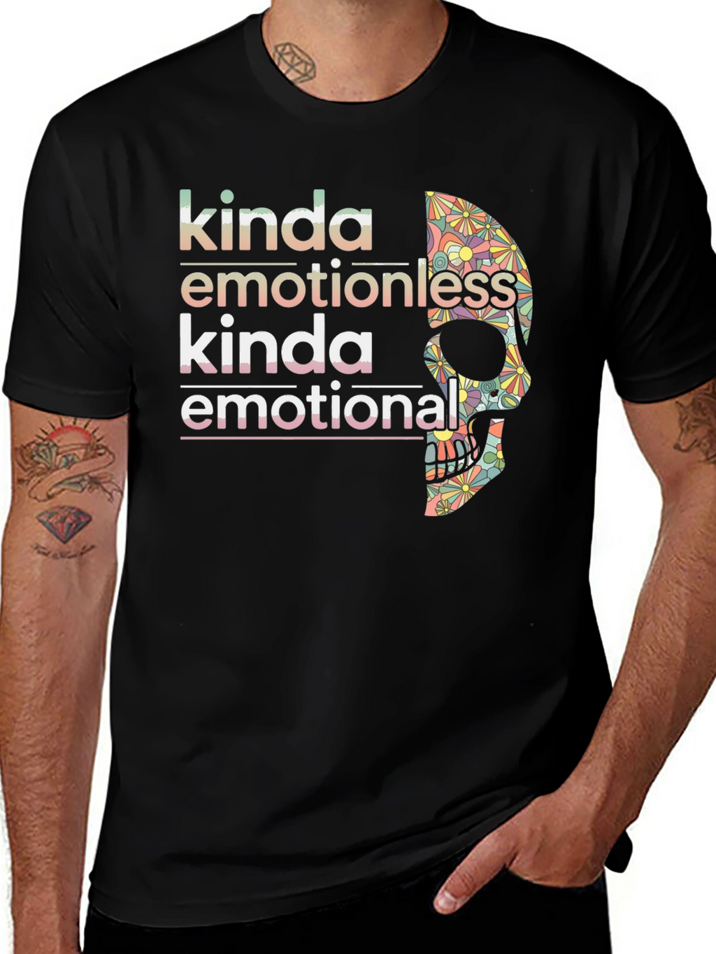 Kinda Emotionless Skull Graphic Tee - Black