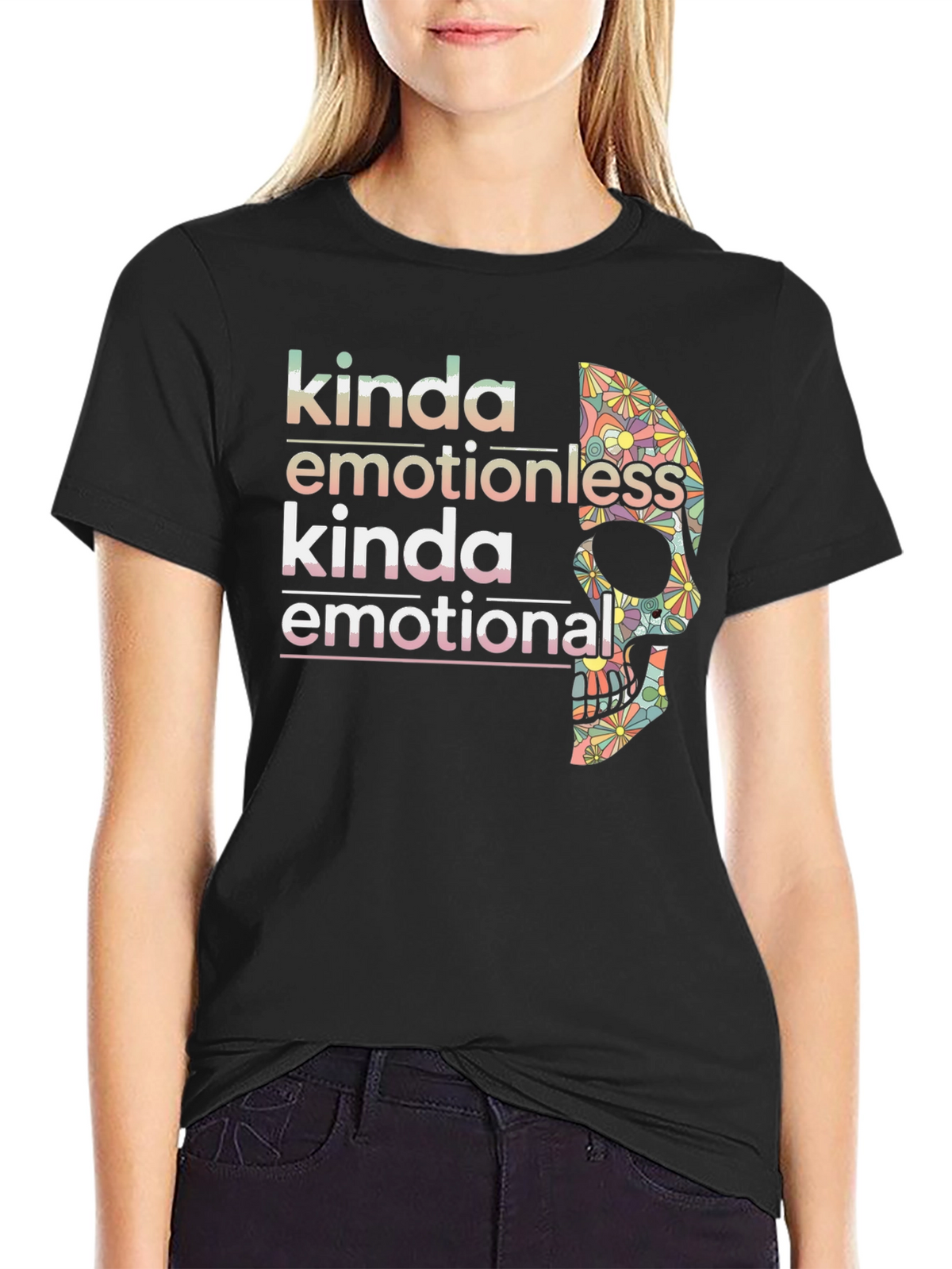 Kinda Emotionless Skull Graphic Tee - Black
