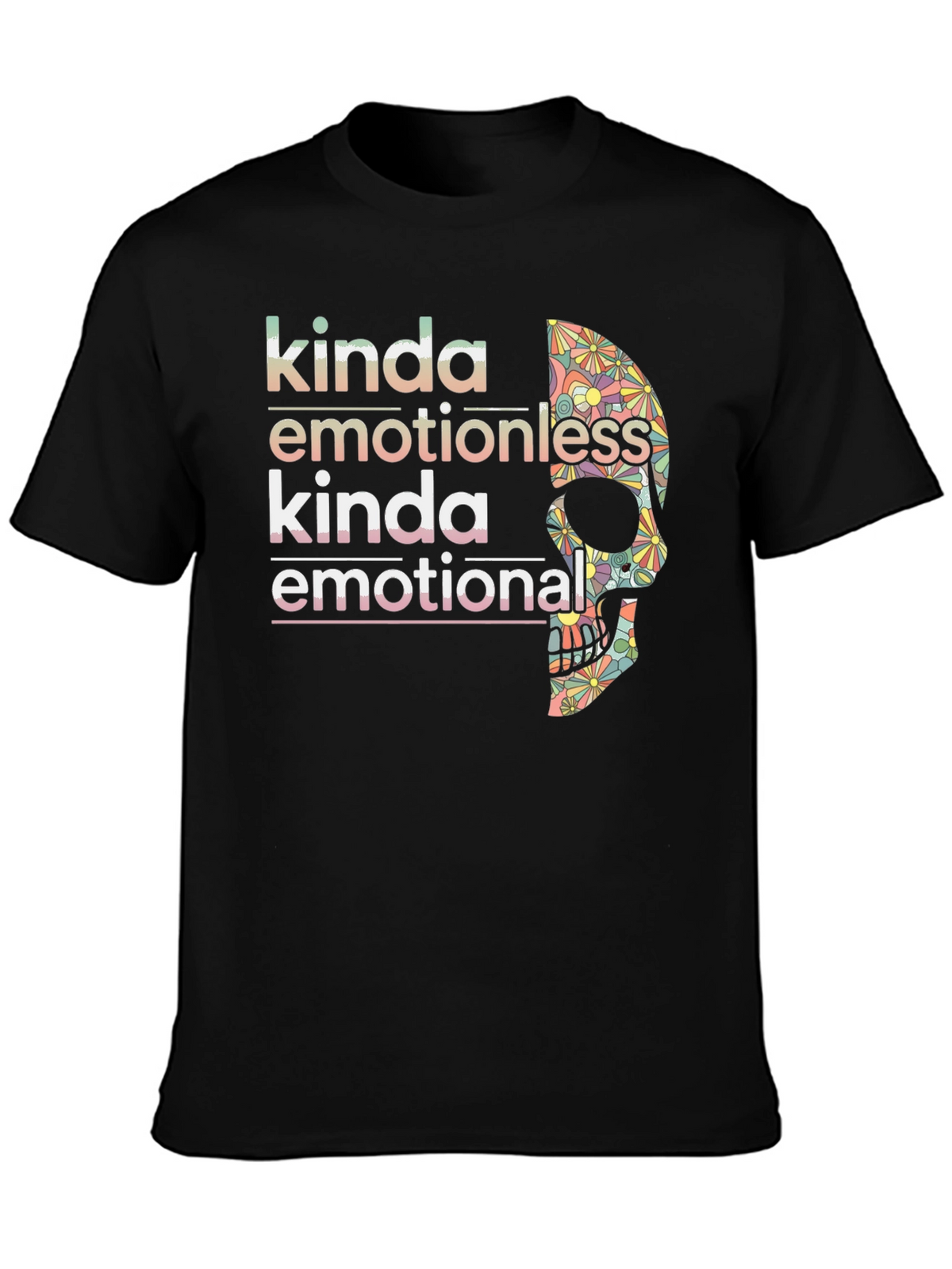 Kinda Emotionless Skull Graphic Tee - Black