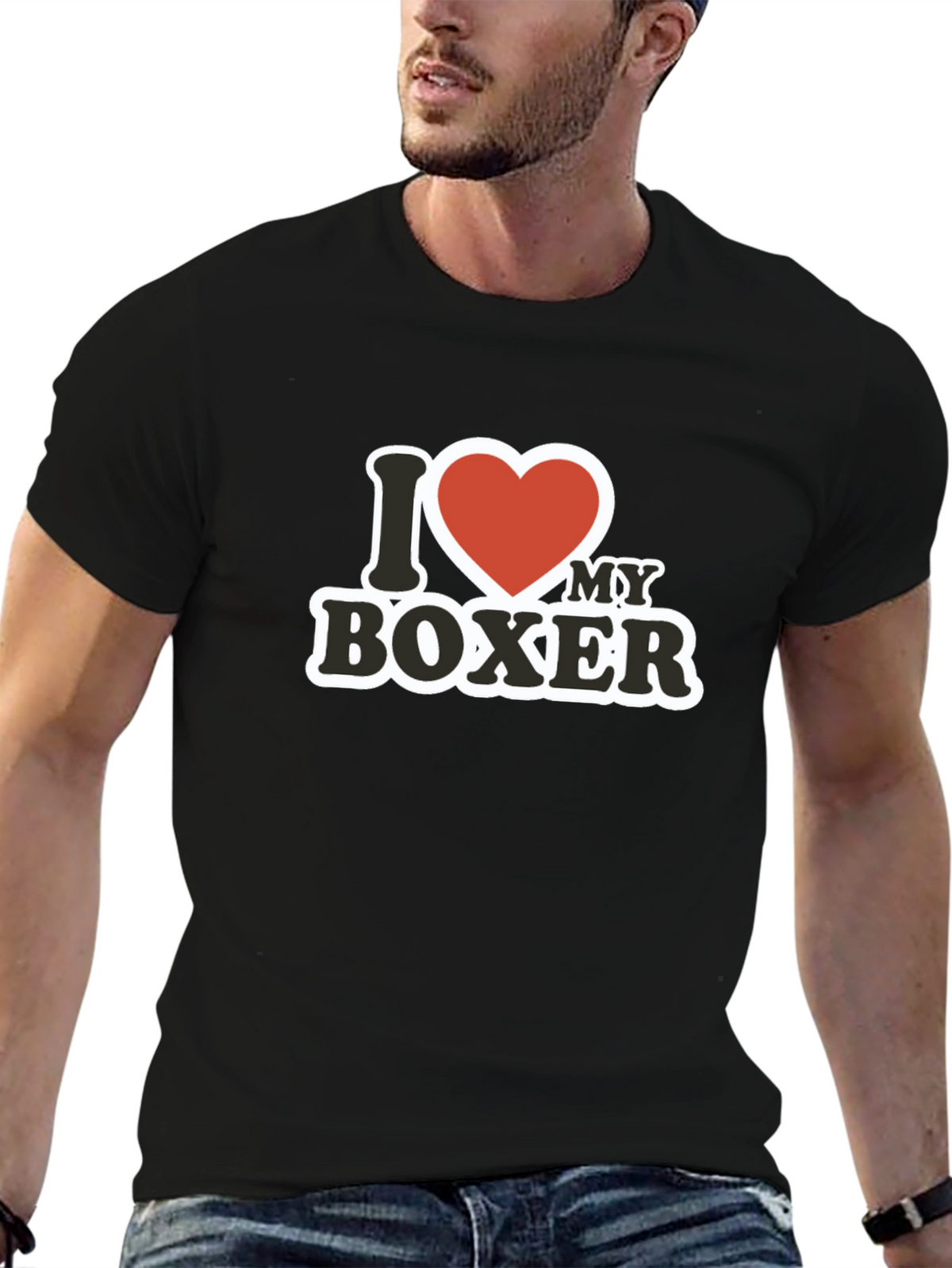 I Love My Boxer T-Shirt - Black Cotton Tee