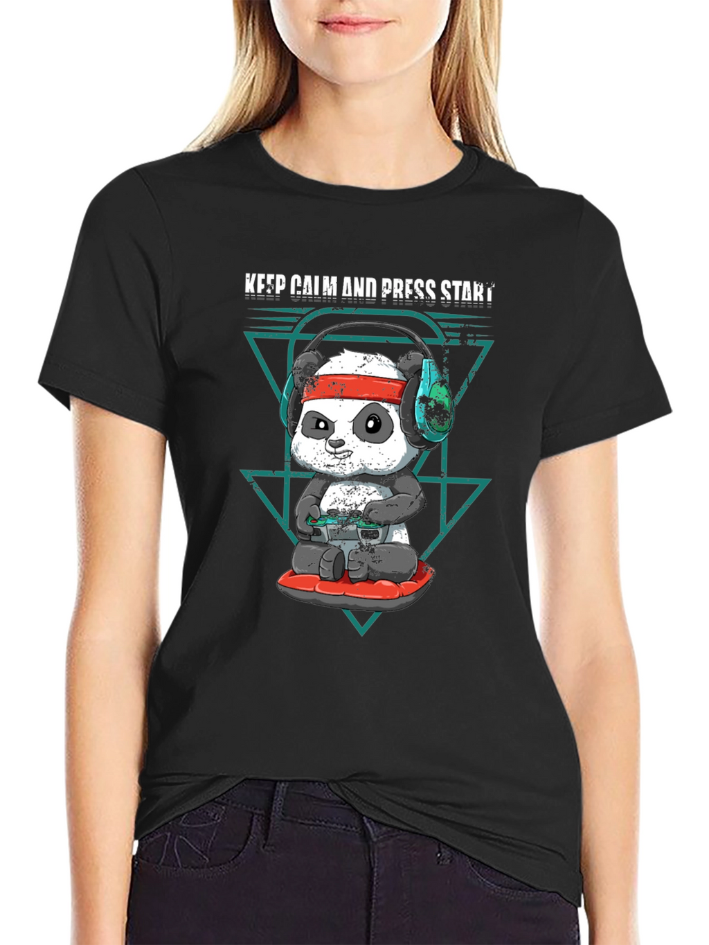 Keep Calm Panda Gamer Black T-Shirt