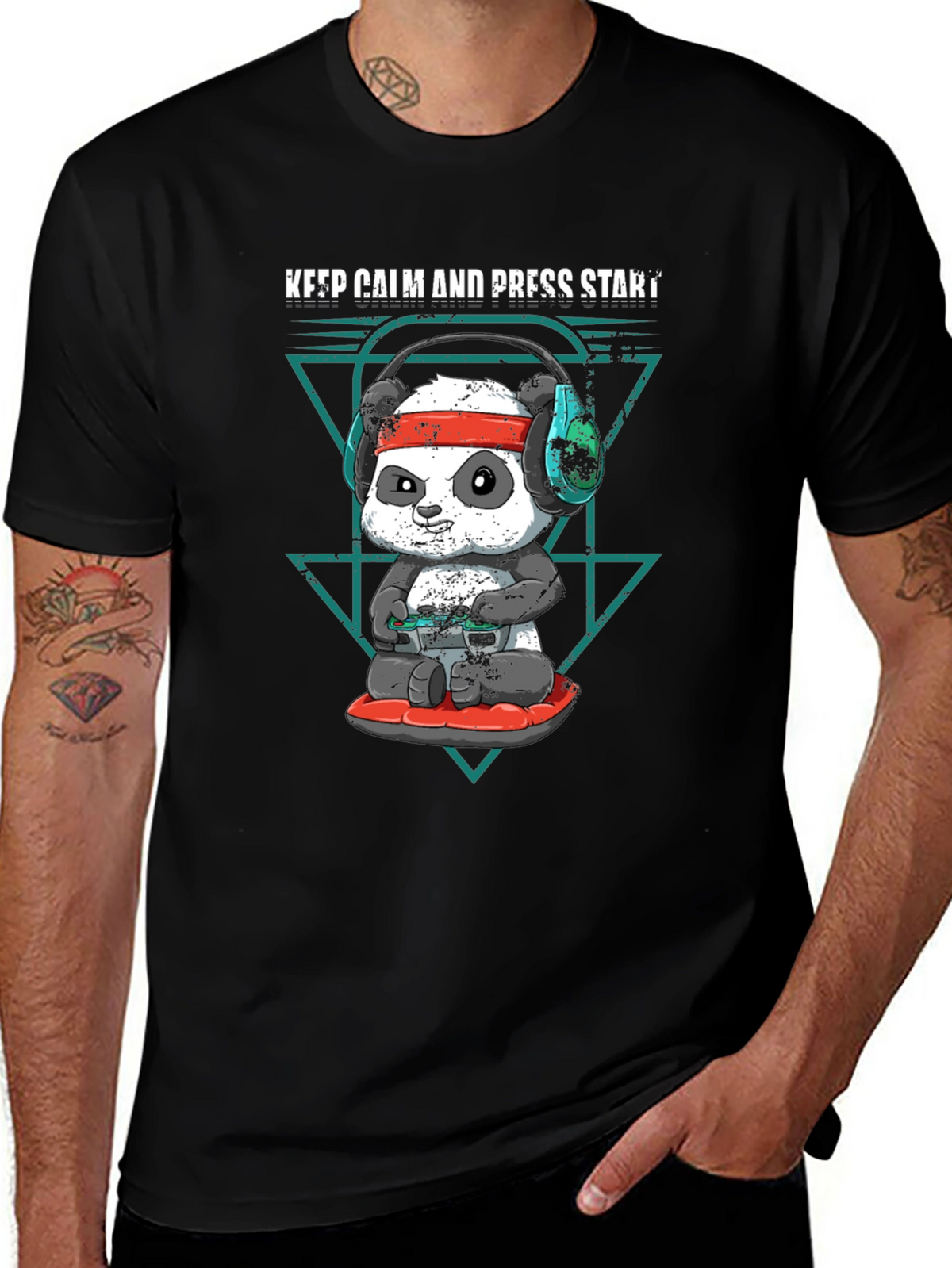 Keep Calm Panda Gamer Black T-Shirt