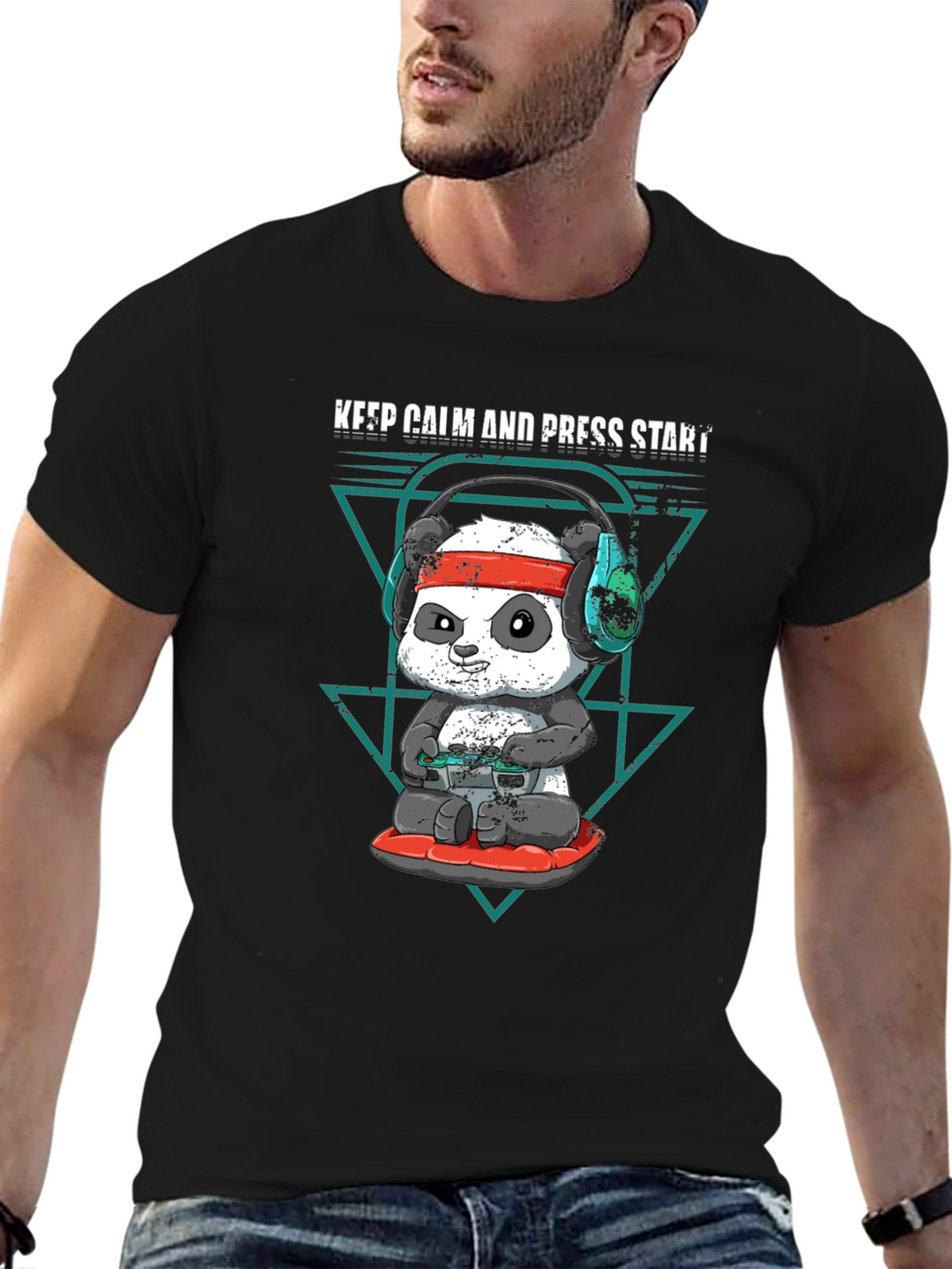 Keep Calm Panda Gamer Black T-Shirt