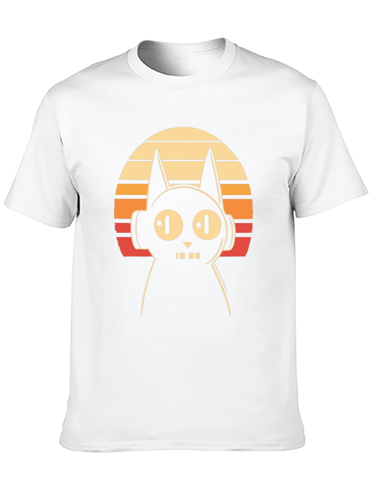 Retro Cat DJ Graphic Tee - Black Cotton T-Shirt