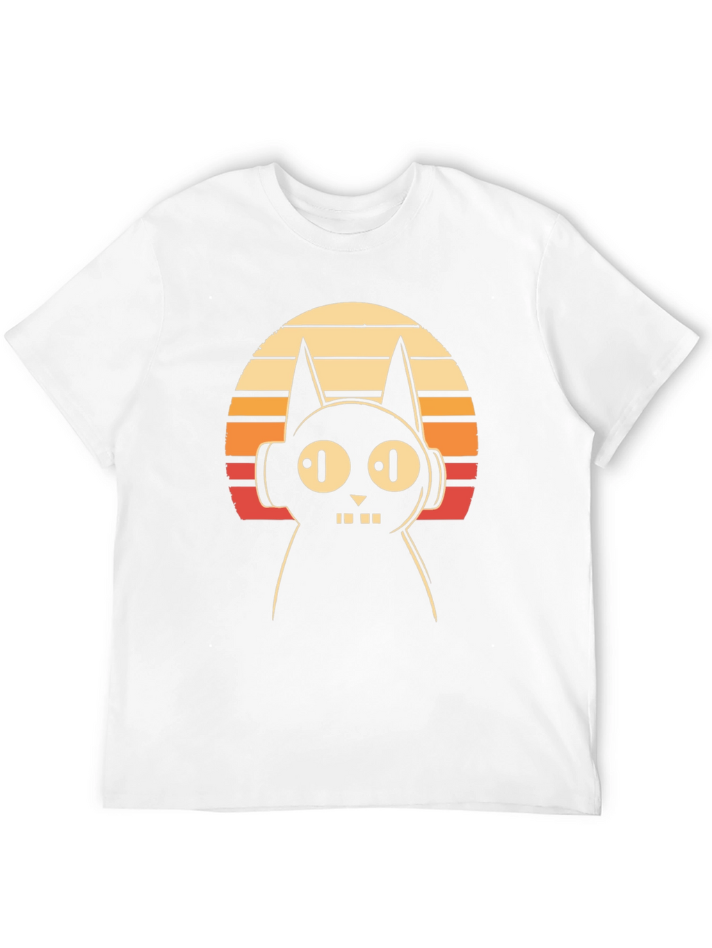 Retro Cat DJ Graphic Tee - Black Cotton T-Shirt