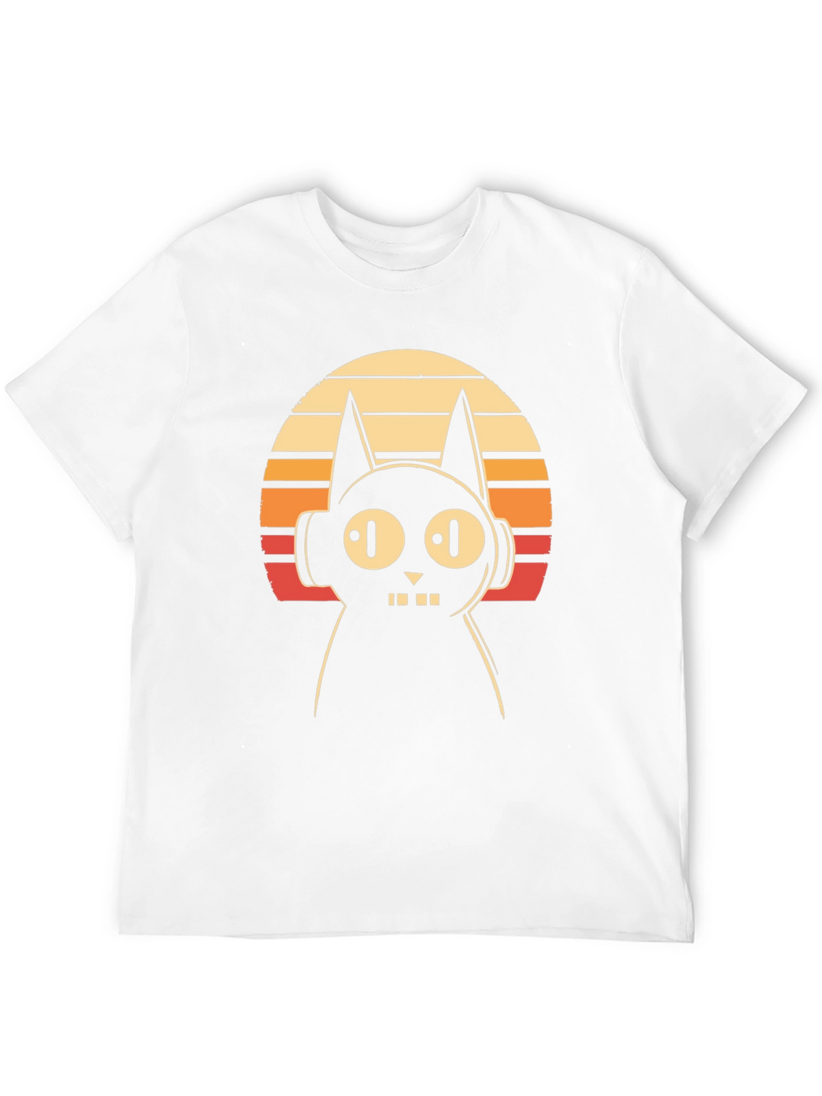 Retro Cat DJ Graphic Tee - Black Cotton T-Shirt