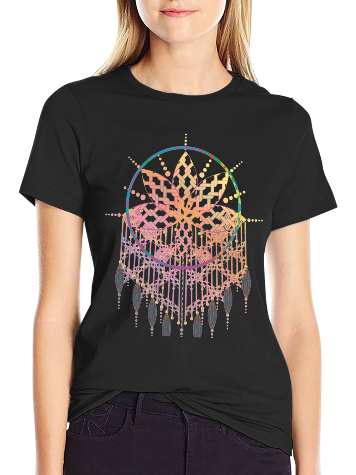 Boho Mandala Graphic Tee - Black Cotton Comfort