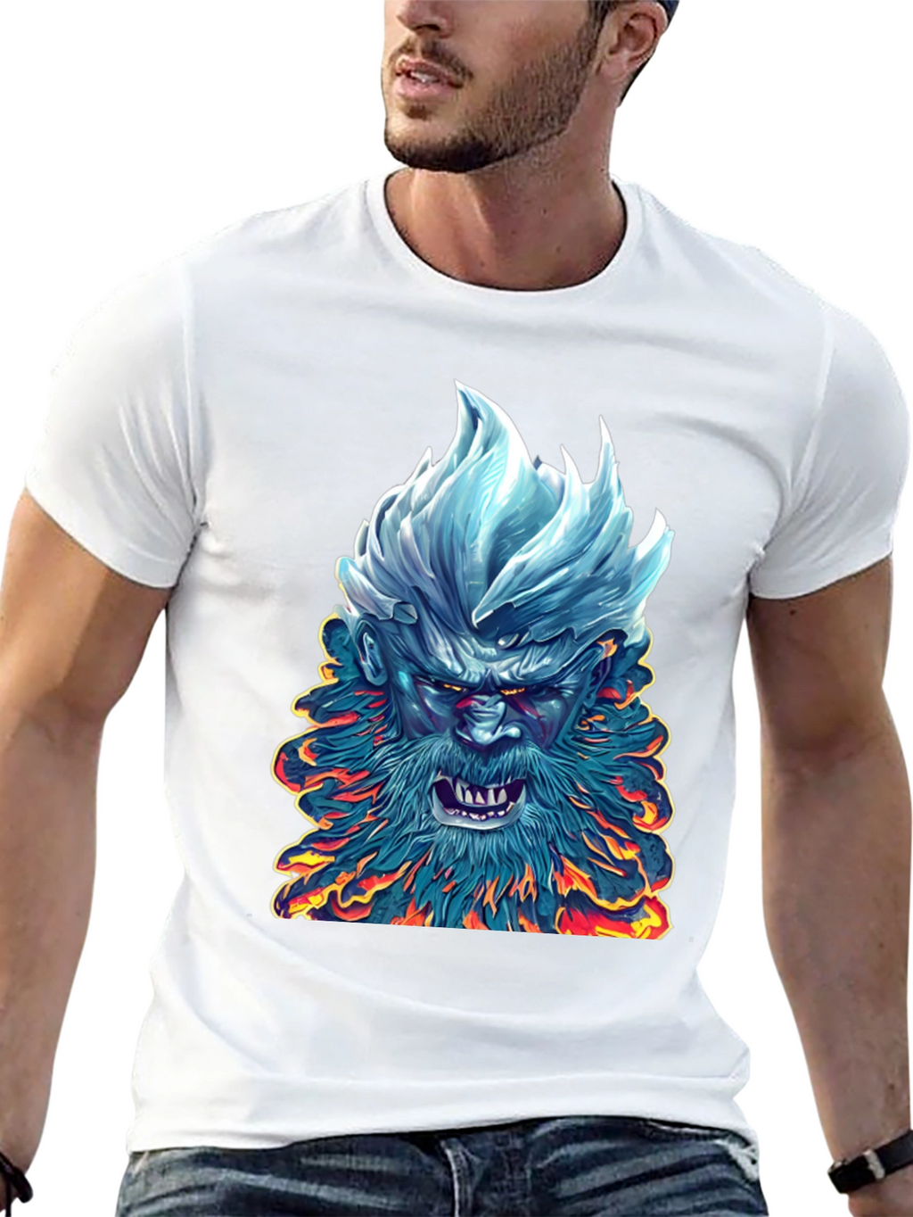 Ice & Fire Demon Graphic Tee - Black