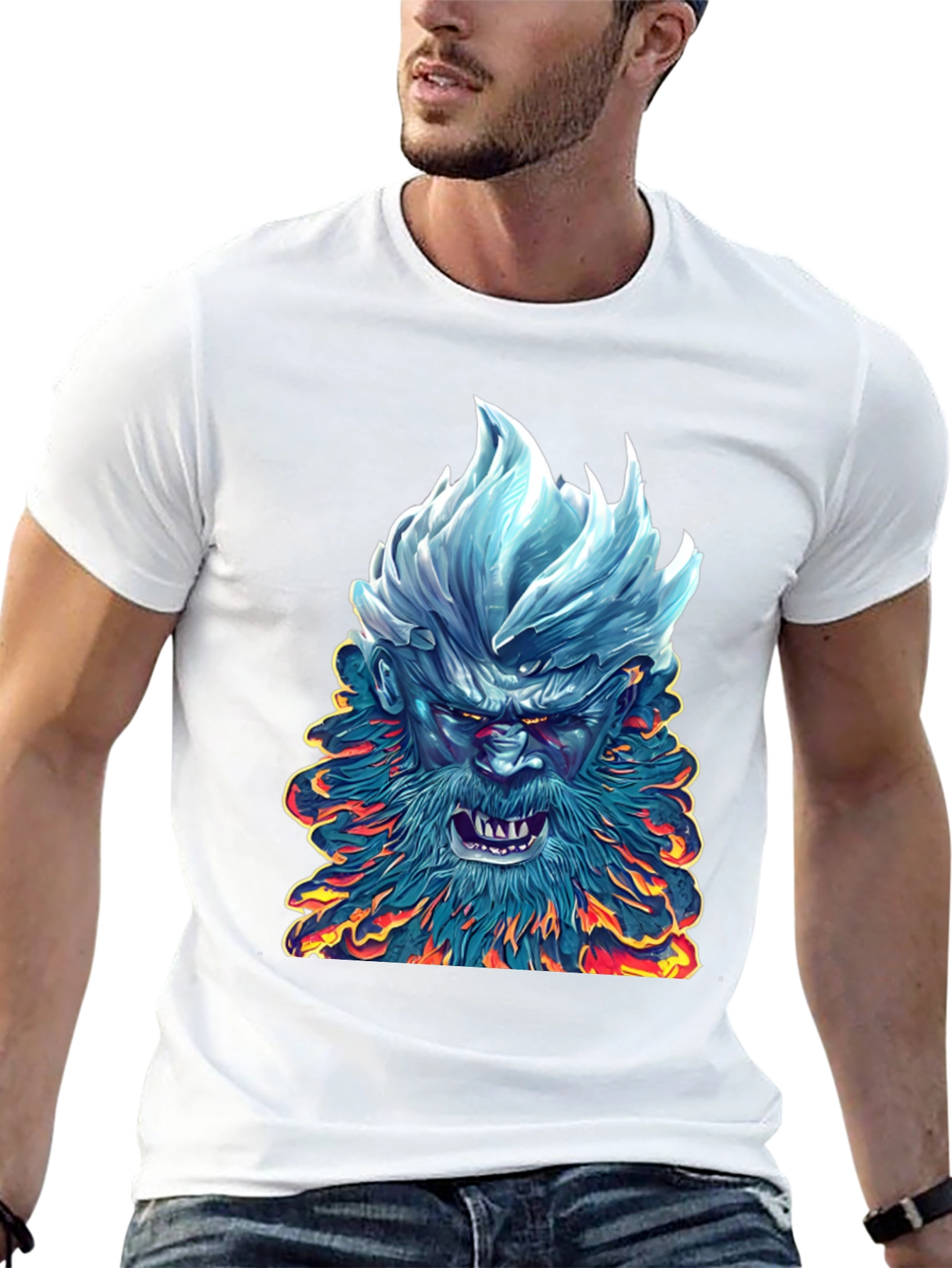 Ice & Fire Demon Graphic Tee - Black