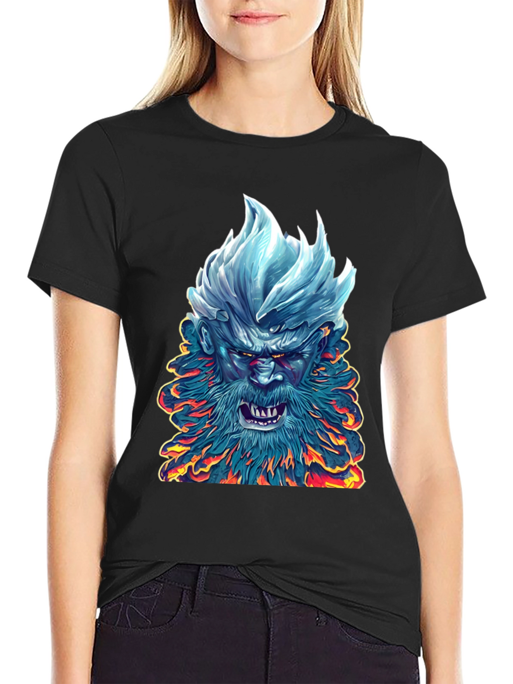 Ice & Fire Demon Graphic Tee - Black