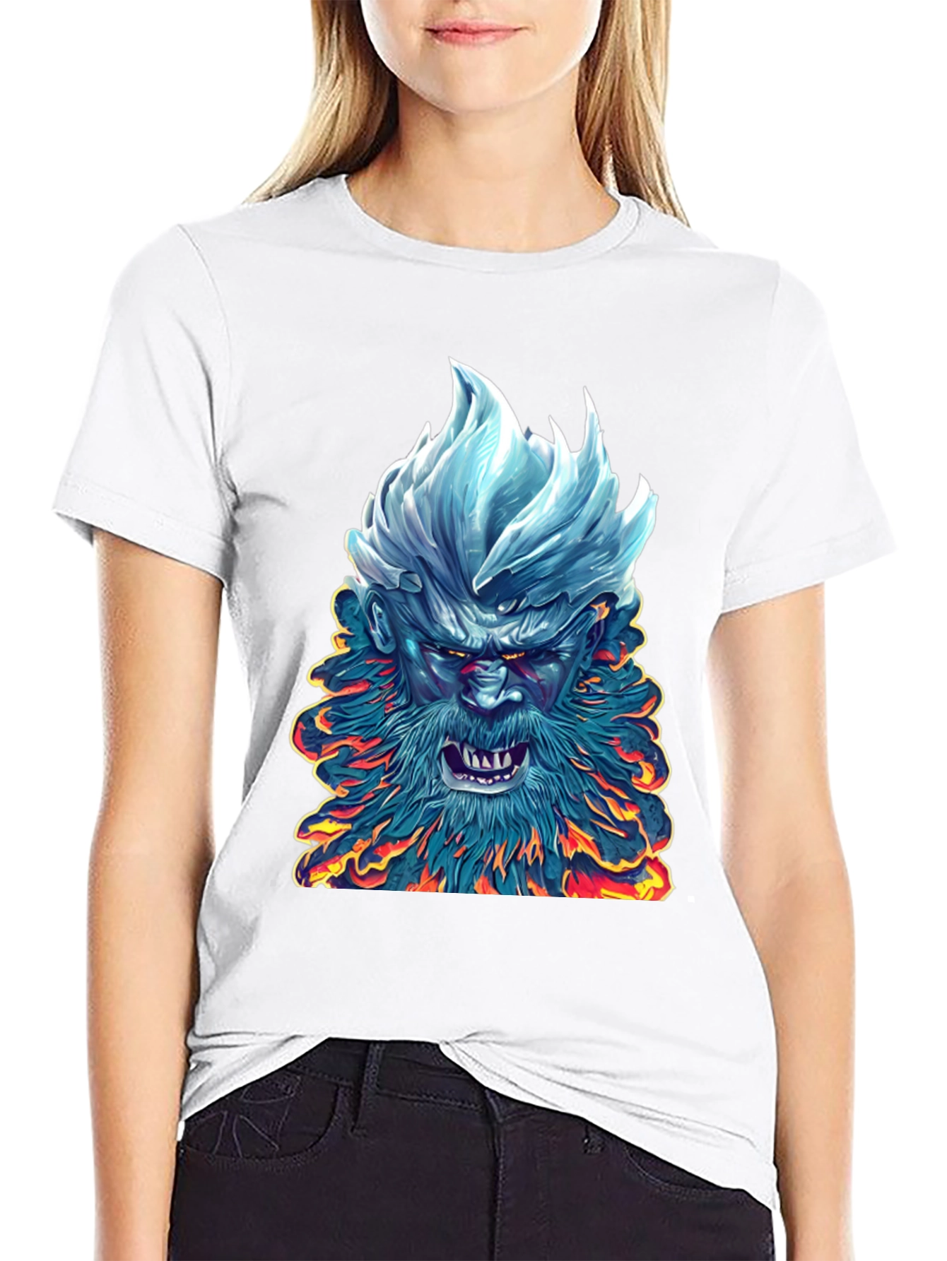 Ice & Fire Demon Graphic Tee - Black