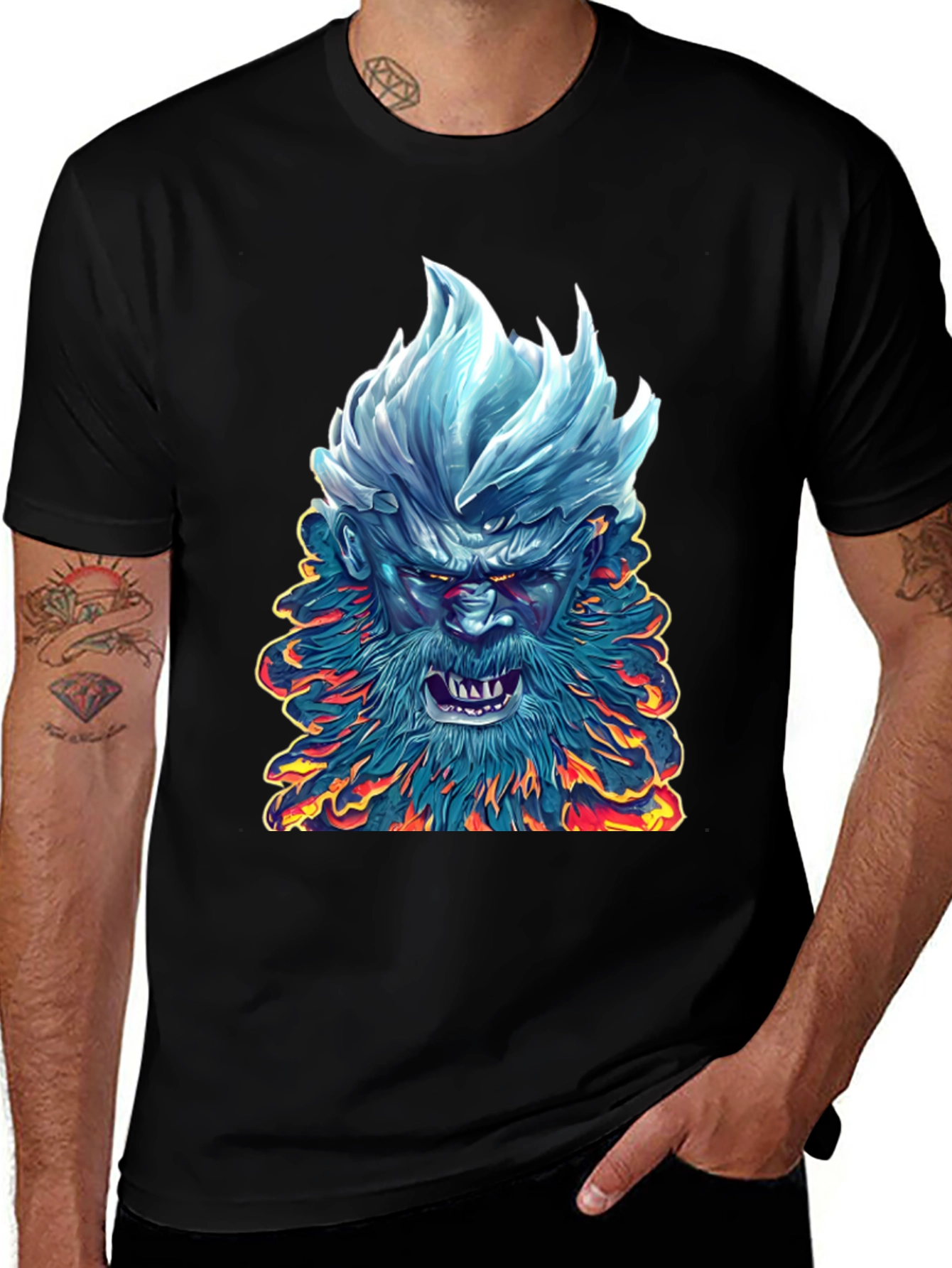 Ice & Fire Demon Graphic Tee - Black