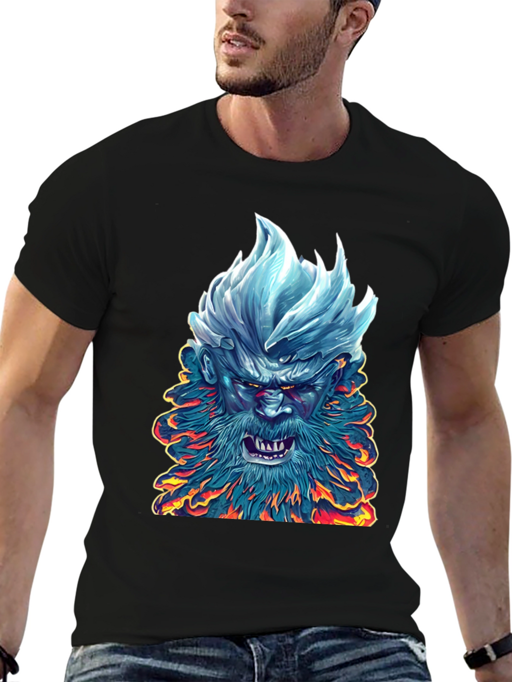 Ice & Fire Demon Graphic Tee - Black