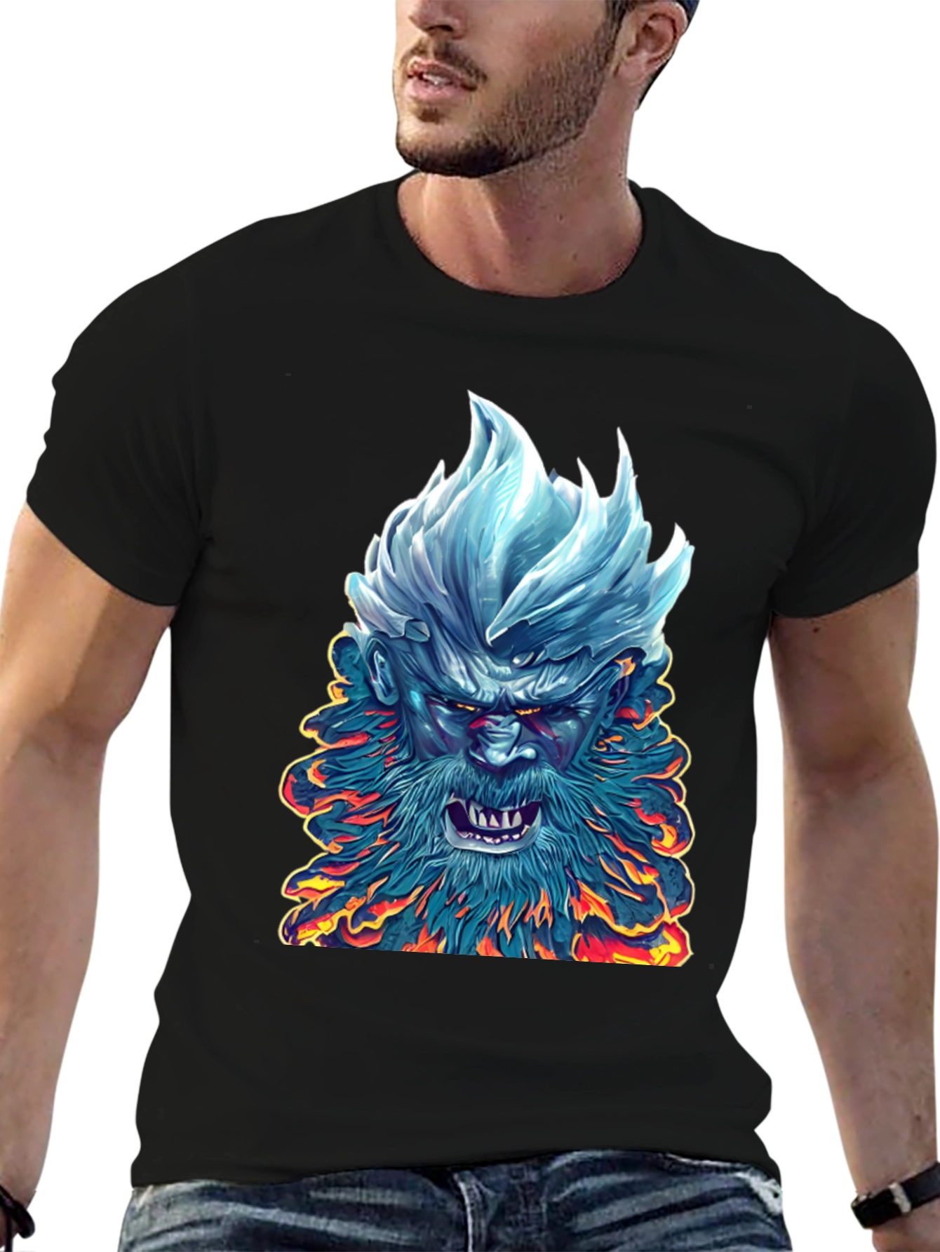 Ice & Fire Demon Graphic Tee - Black