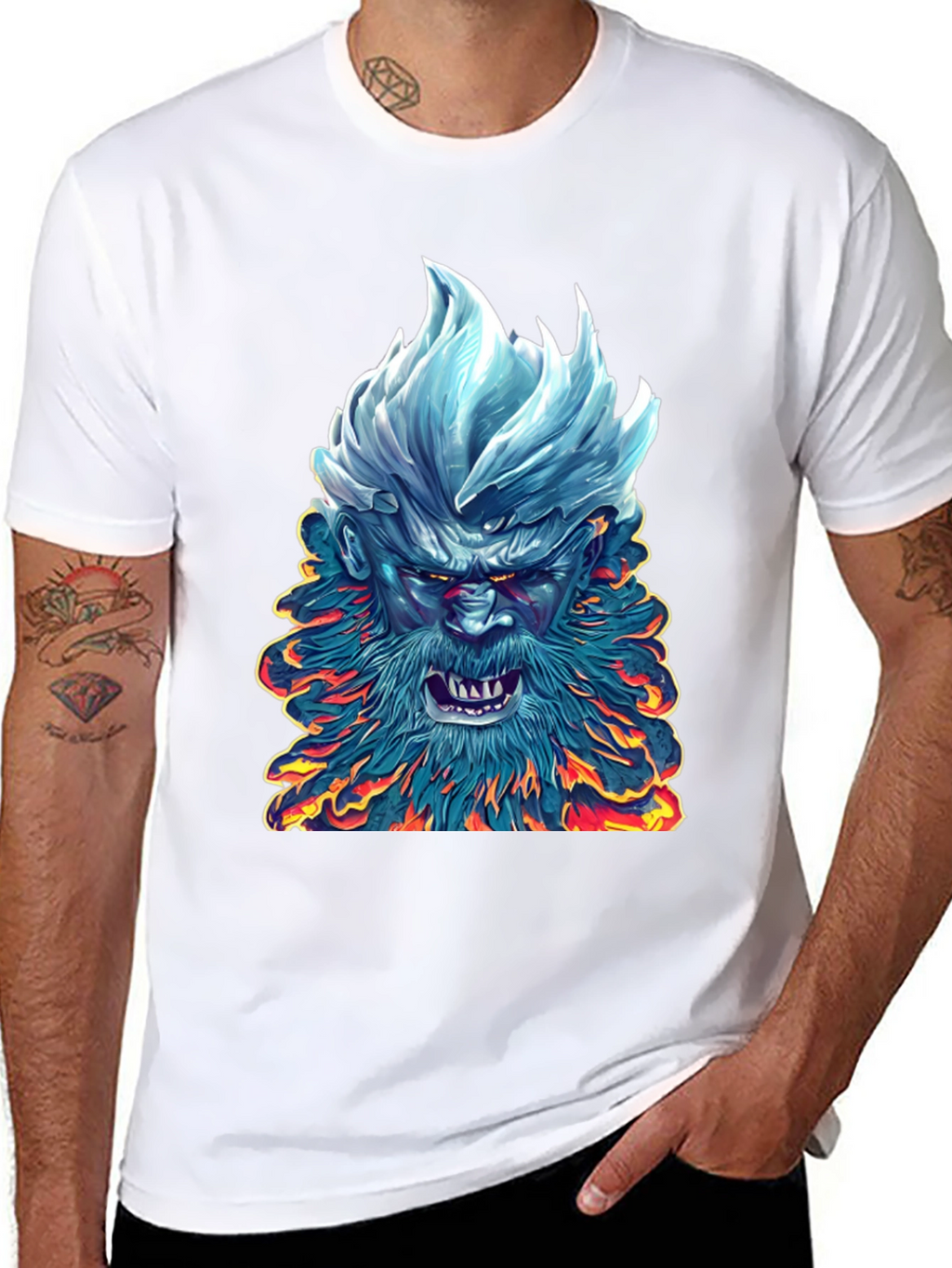 Ice & Fire Demon Graphic Tee - Black