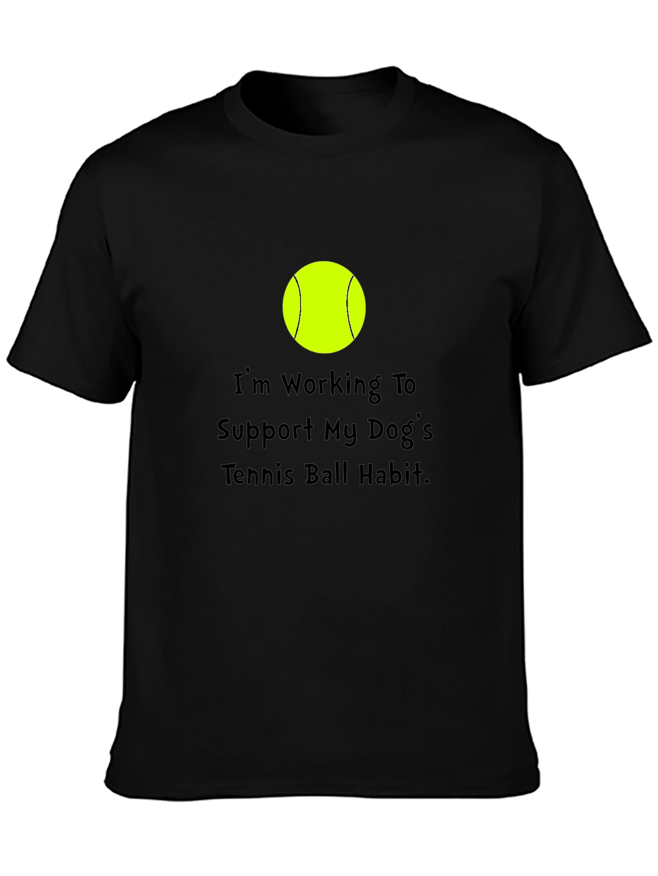 Dog Tennis Ball Habit T-Shirt - Black Cotton Tee
