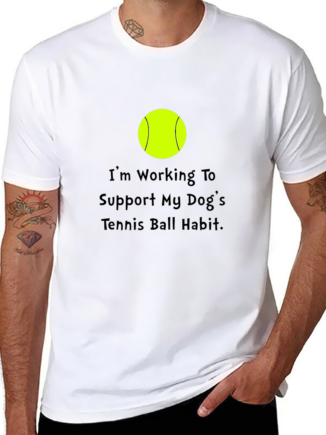 Dog Tennis Ball Habit T-Shirt - Black Cotton Tee
