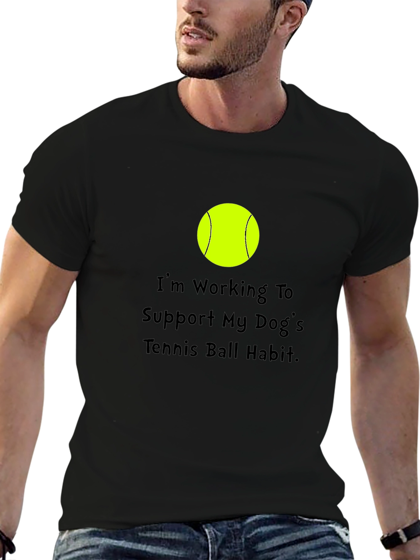 Dog Tennis Ball Habit T-Shirt - Black Cotton Tee