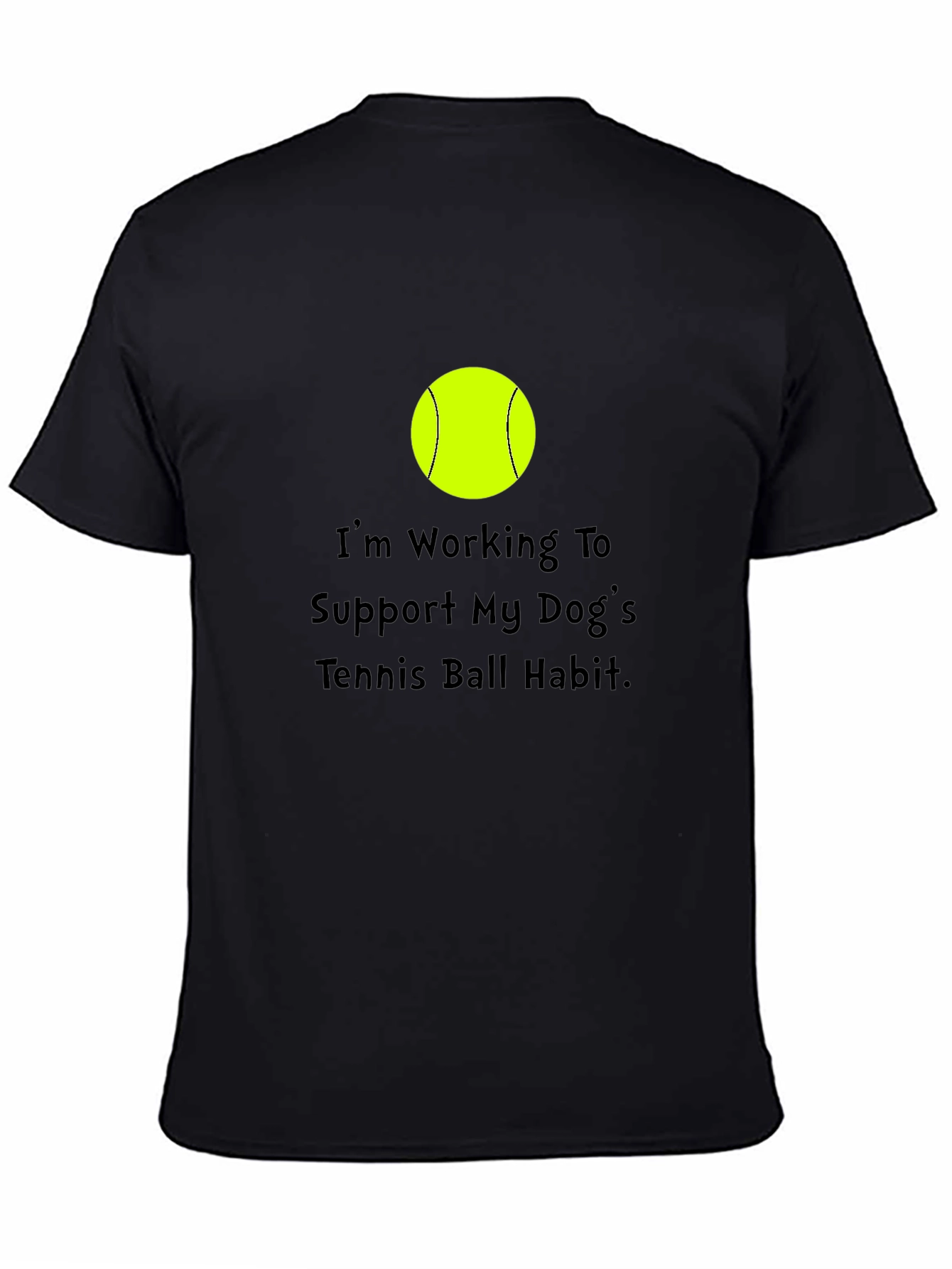 Dog Tennis Ball Habit T-Shirt - Black Cotton Tee