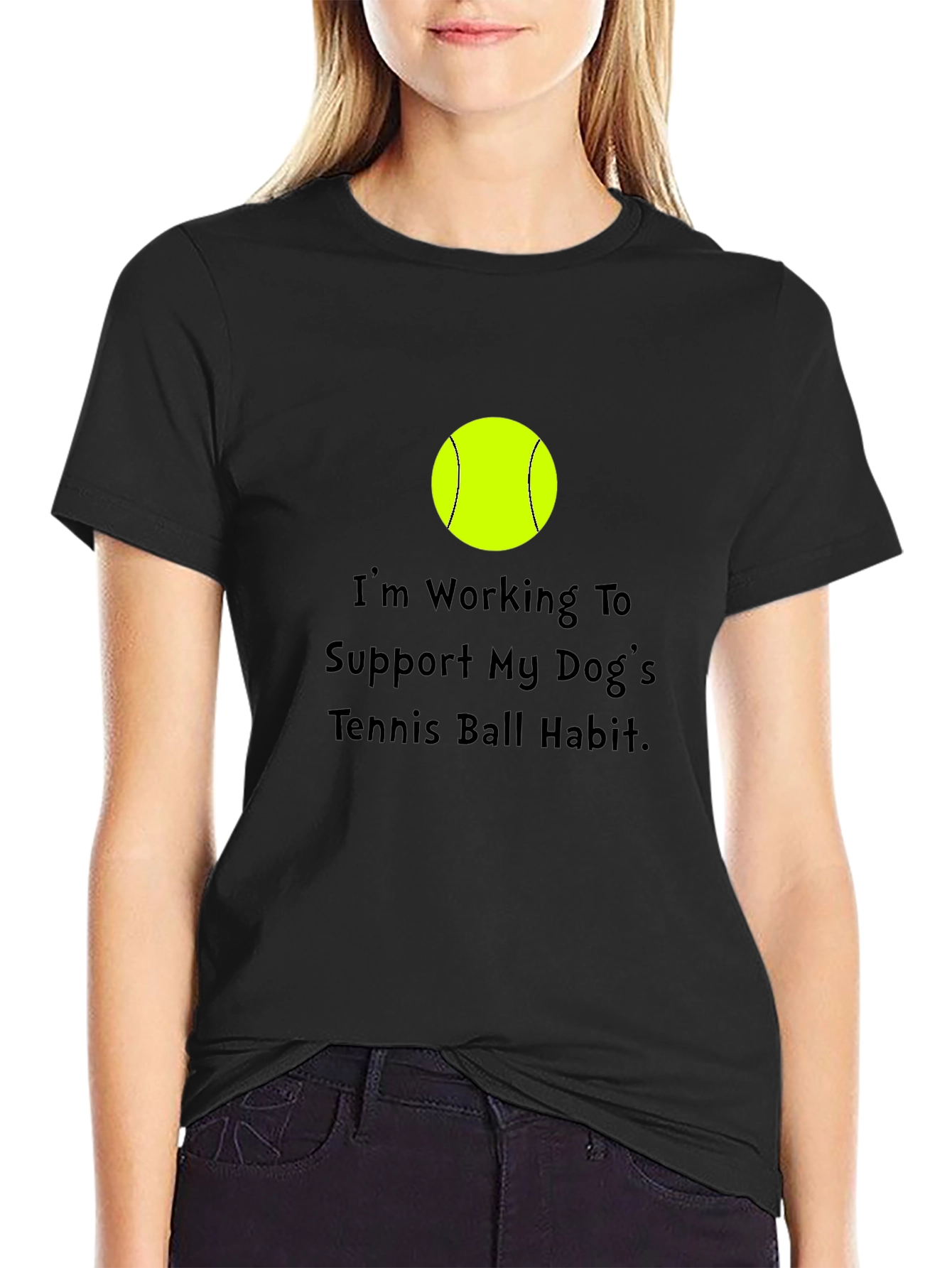 Dog Tennis Ball Habit T-Shirt - Black Cotton Tee