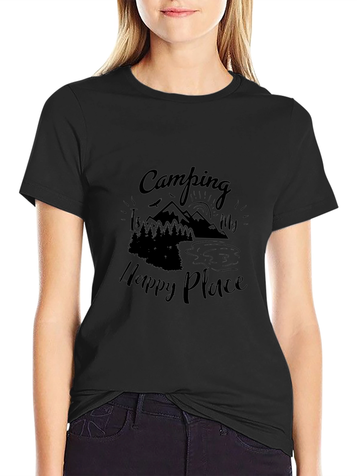 Camping Is My Happy Place Black T-Shirt