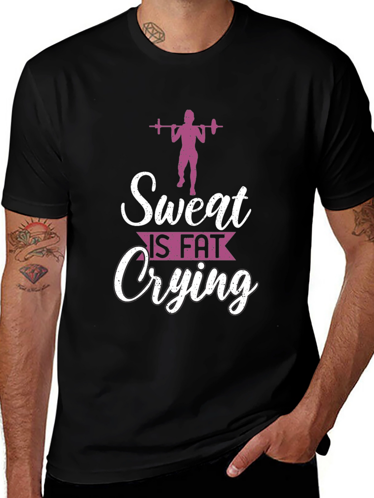 Sweat Is Fat Crying Mens Black Graphic Tee