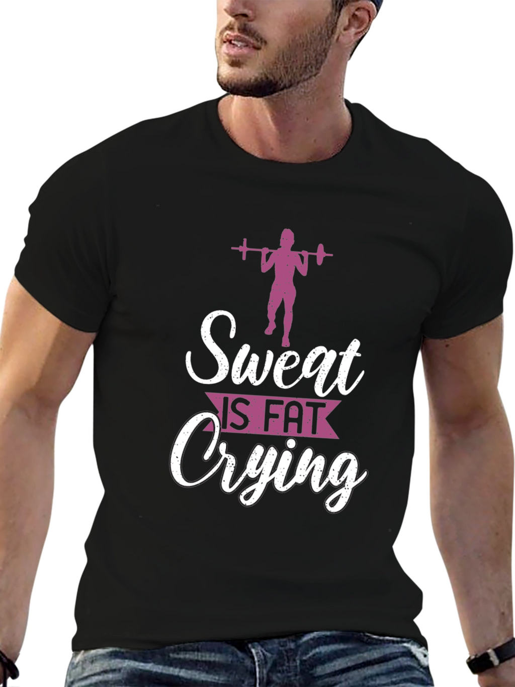 Sweat Is Fat Crying Mens Black Graphic Tee
