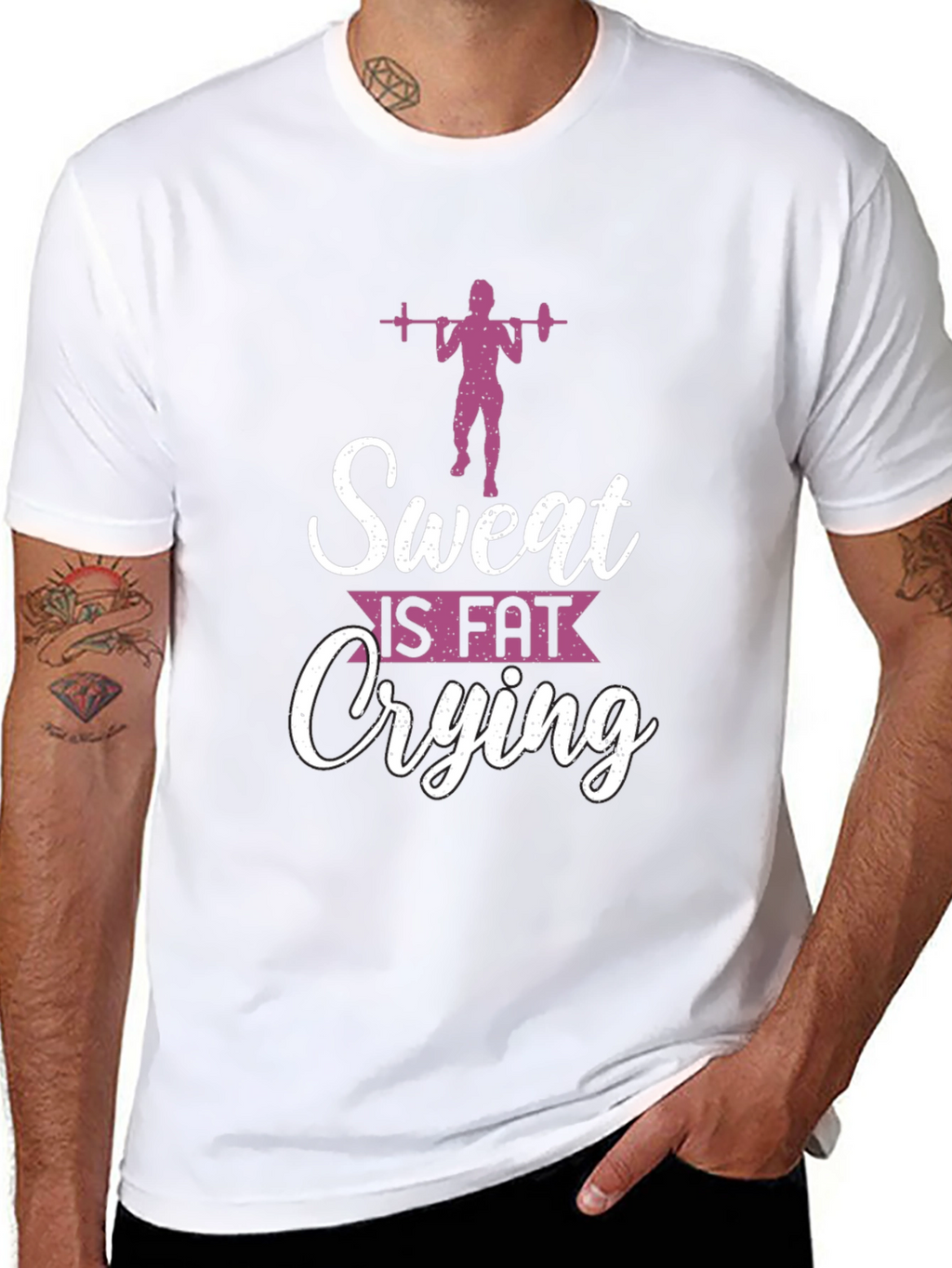 Sweat Is Fat Crying Mens Black Graphic Tee