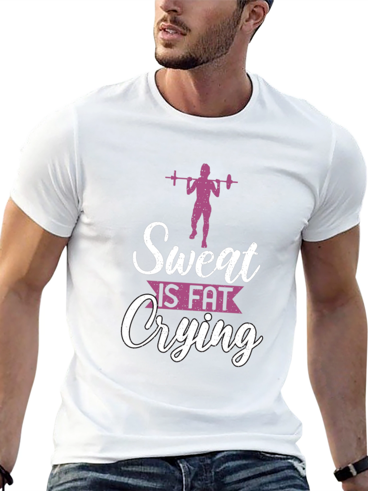 Sweat Is Fat Crying Mens Black Graphic Tee