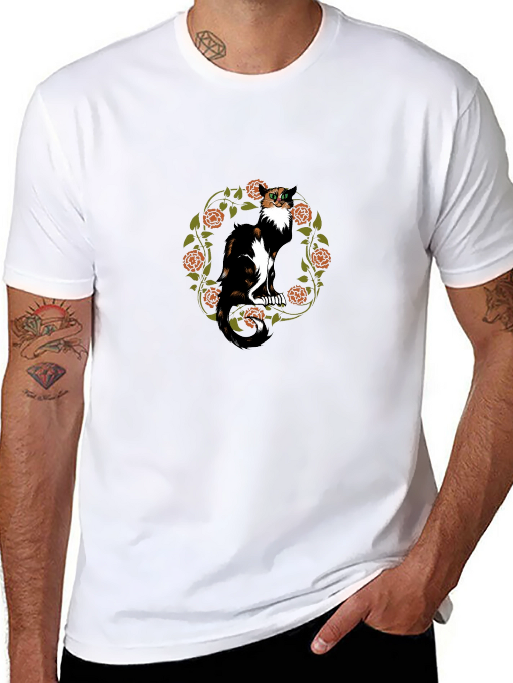 Calico Cat Floral Wreath T-Shirt