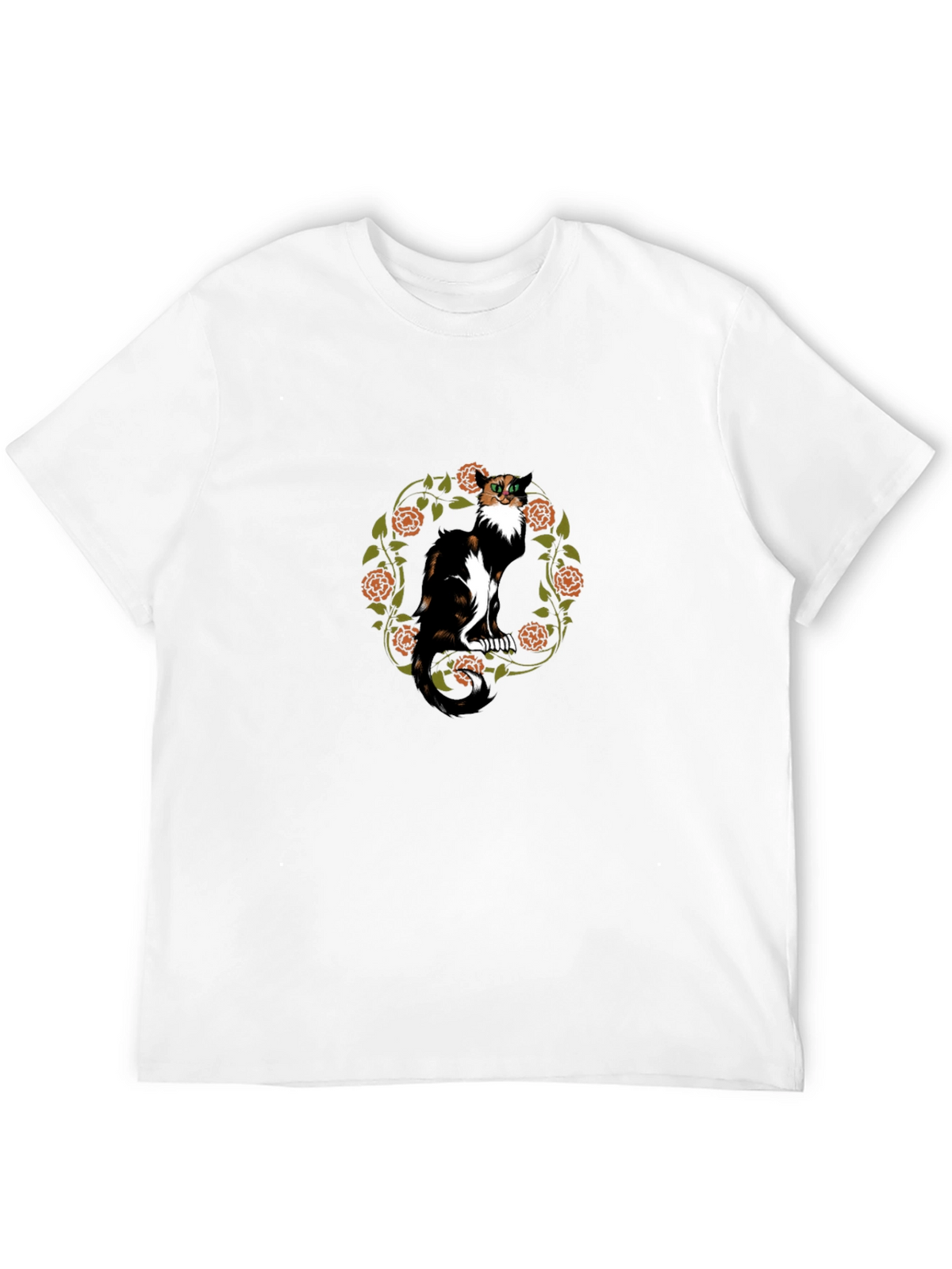 Calico Cat Floral Wreath T-Shirt