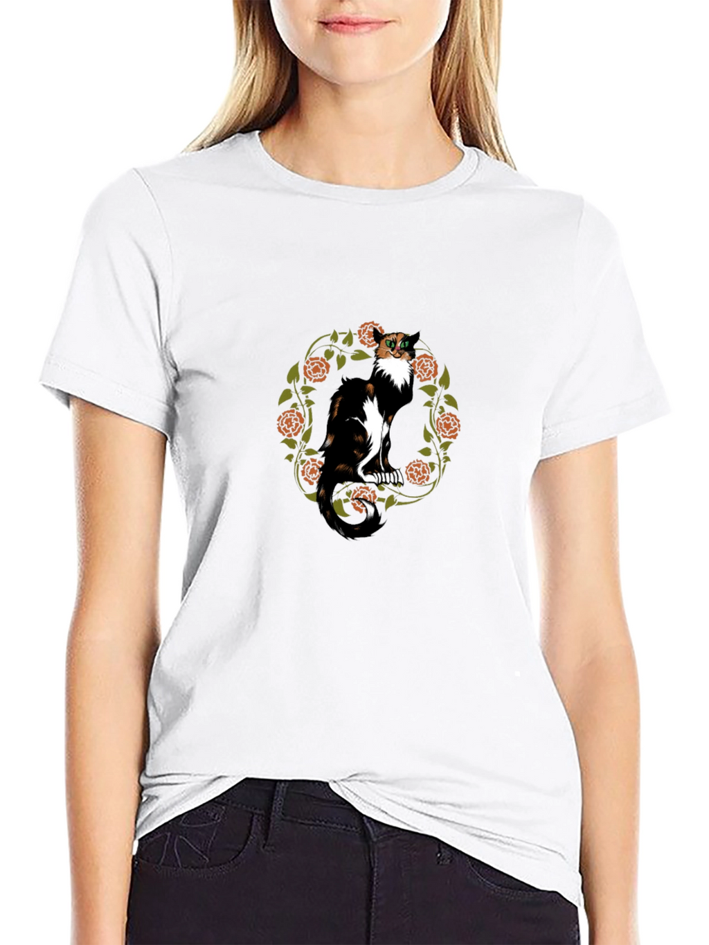 Calico Cat Floral Wreath T-Shirt