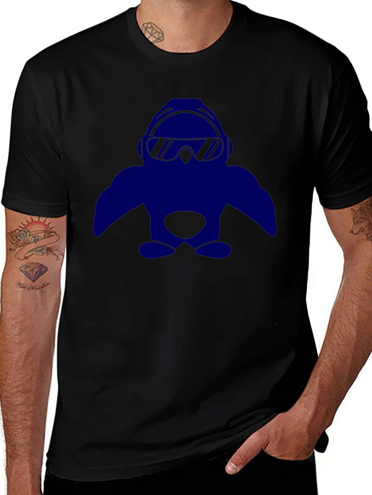 Cool Penguin Graphic Tee - Black