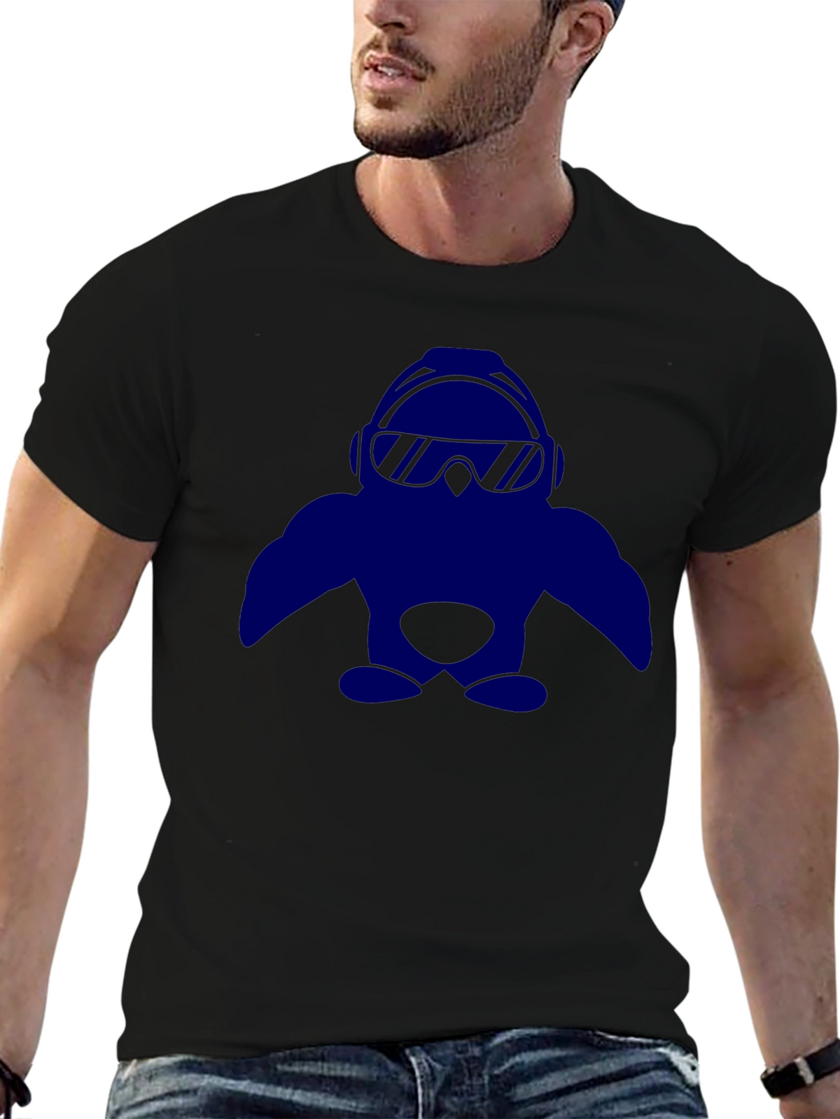 Cool Penguin Graphic Tee - Black