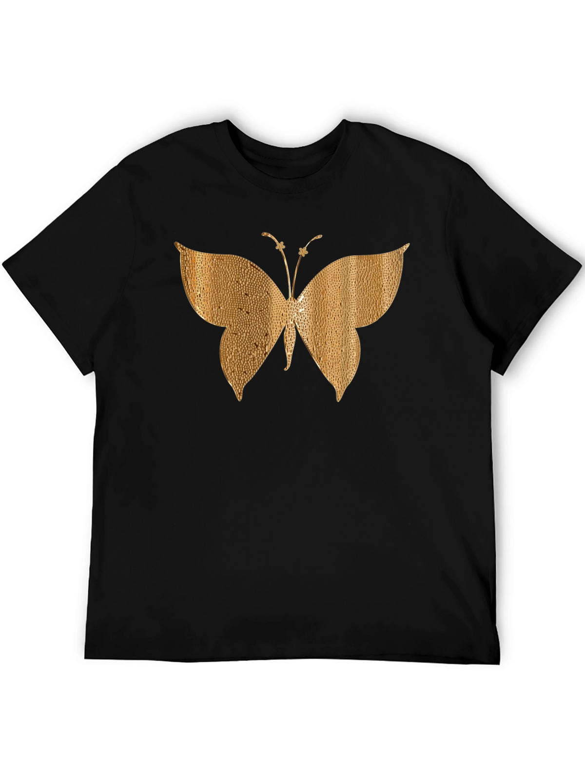 Gold Butterfly Graphic Black T-Shirt