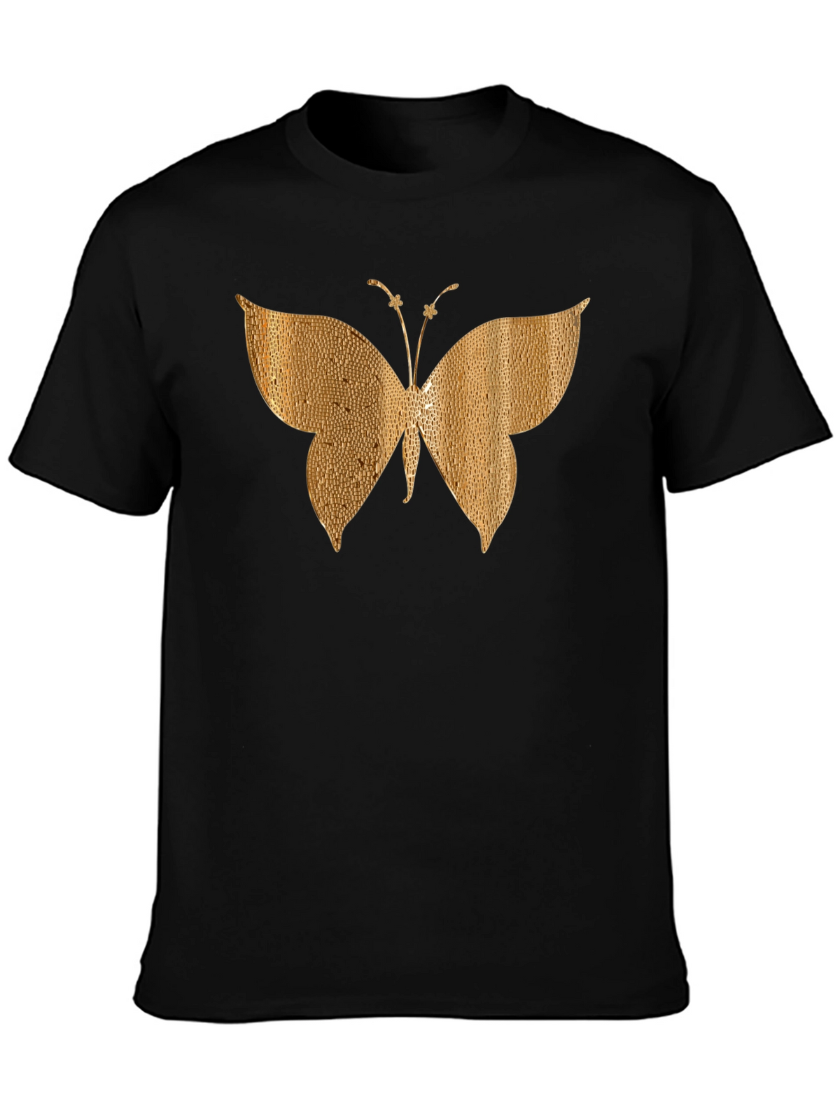 Gold Butterfly Graphic Black T-Shirt