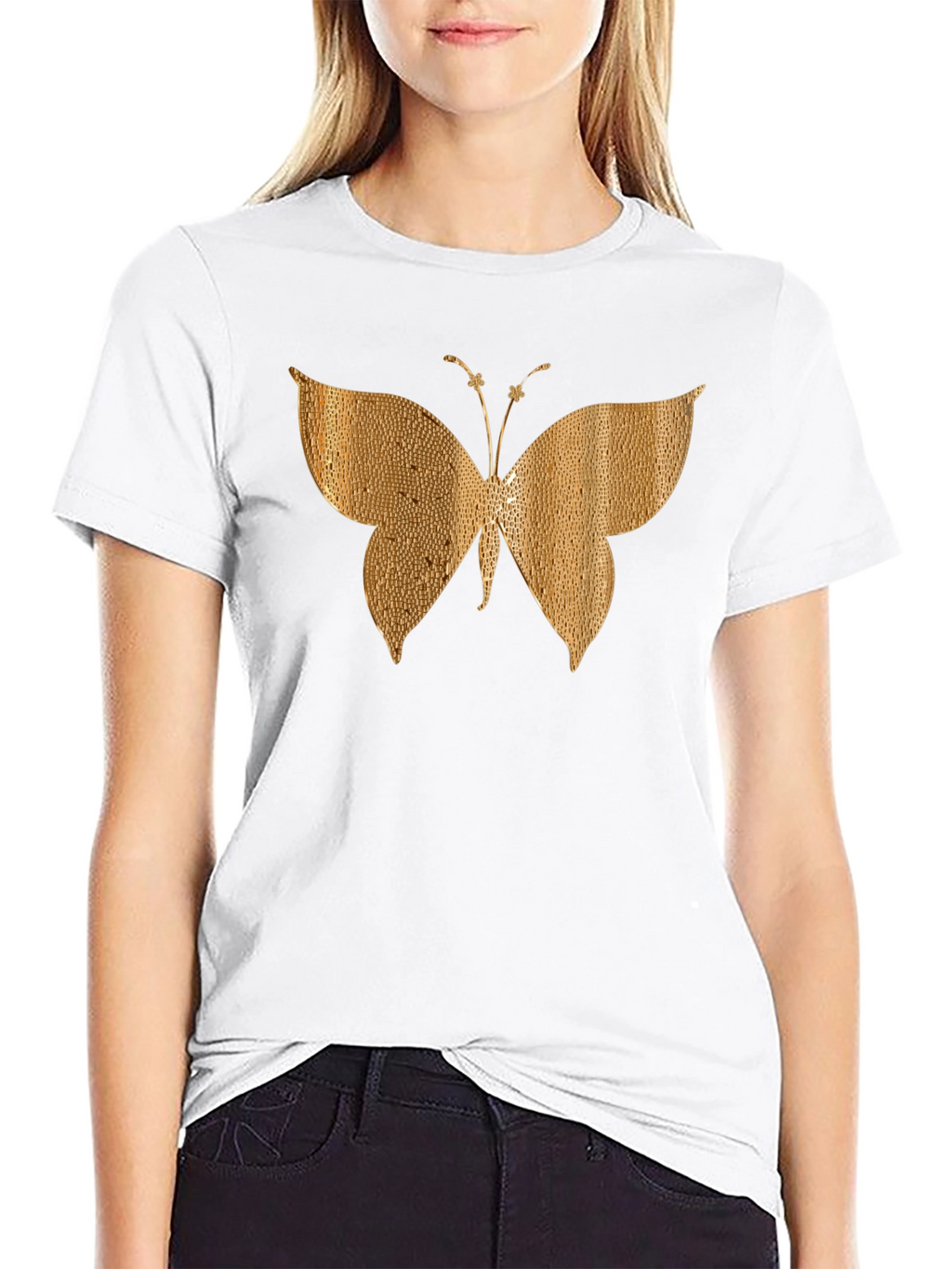 Gold Butterfly Graphic Black T-Shirt