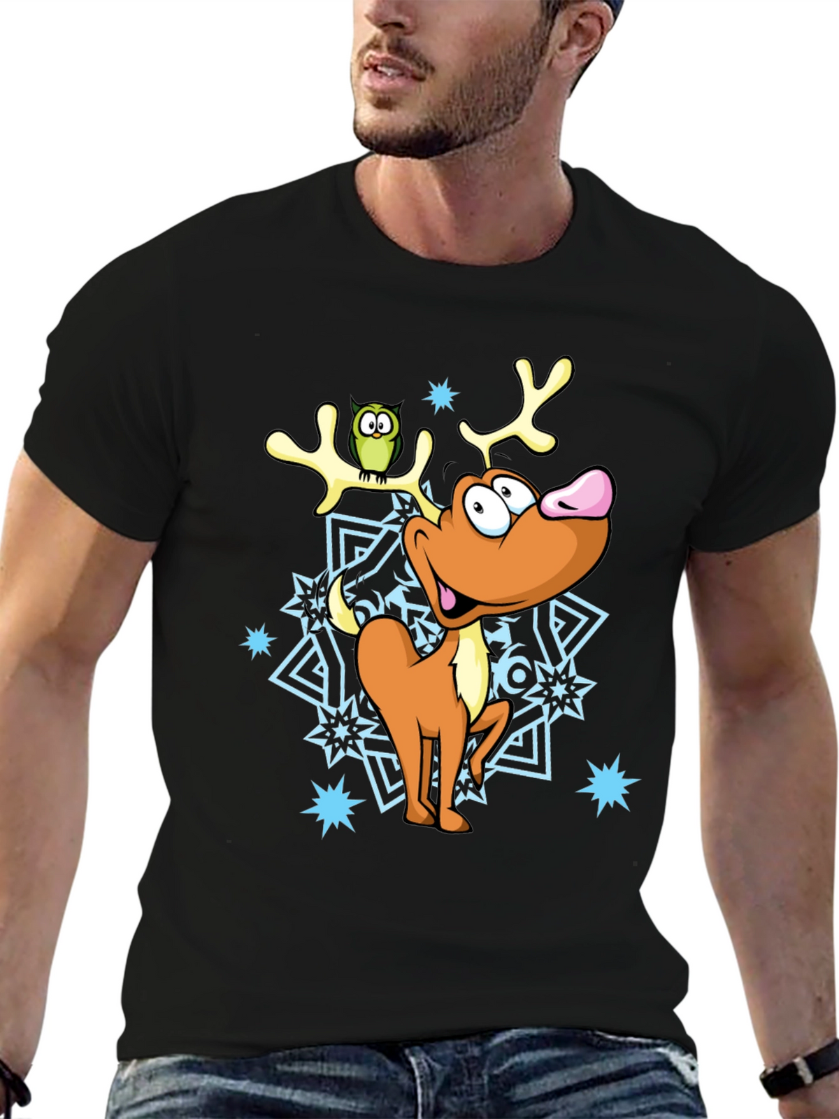 Festive Reindeer Graphic Tee - Holiday Cheer