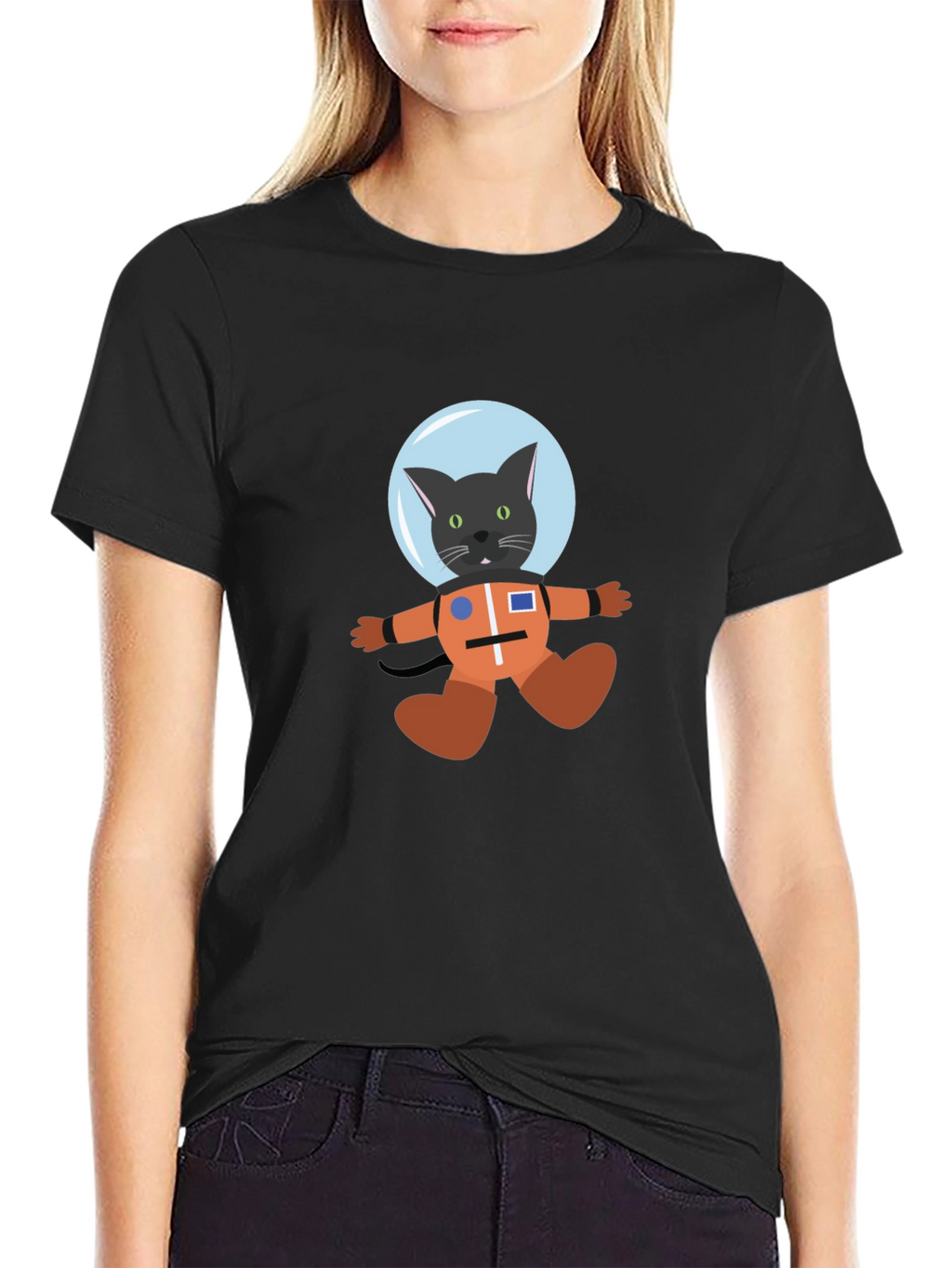 Cat Astronaut Black T-Shirt