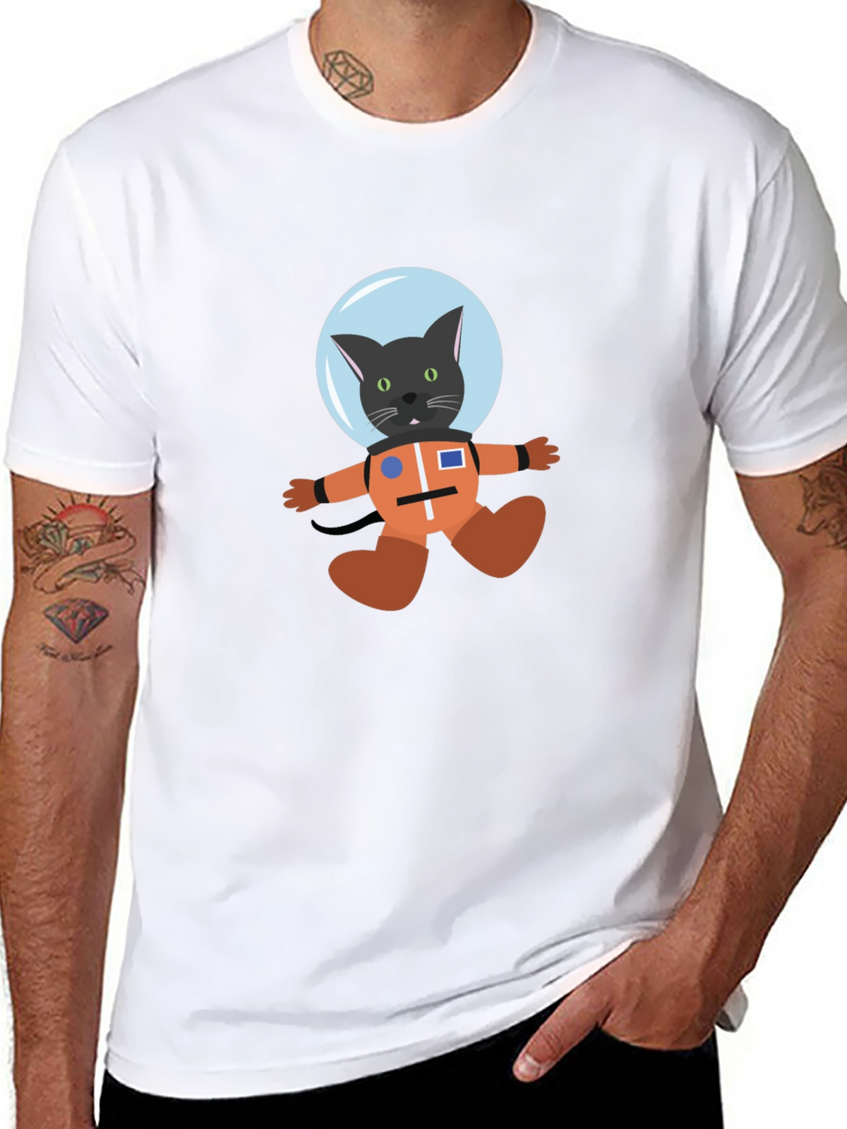 Cat Astronaut Black T-Shirt