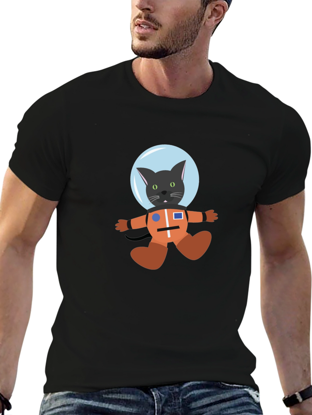 Cat Astronaut Black T-Shirt