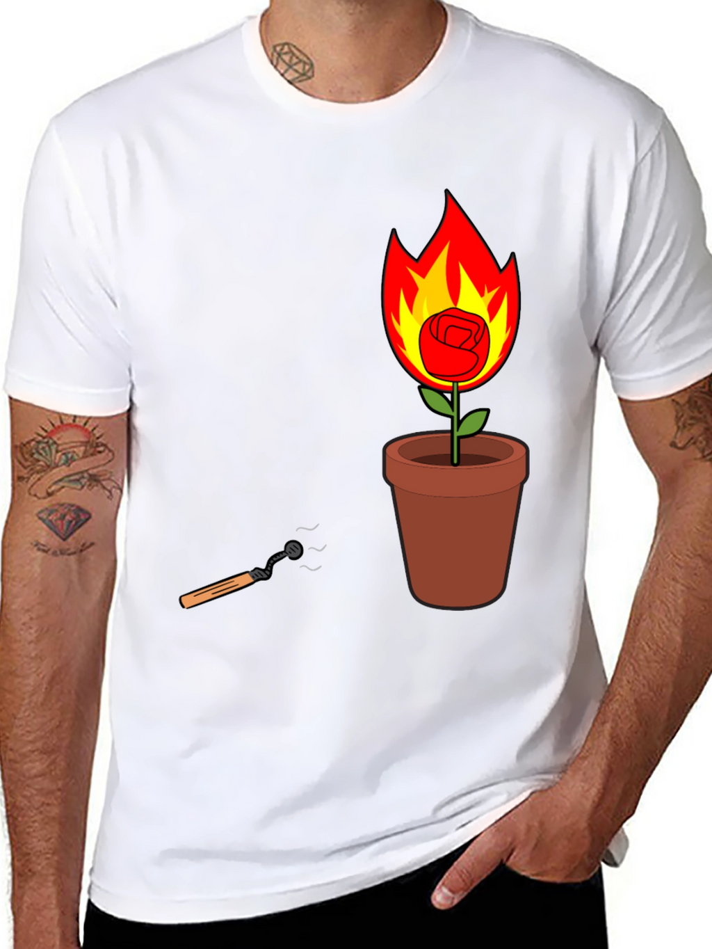 Flaming Rose in Pot Graphic Tee