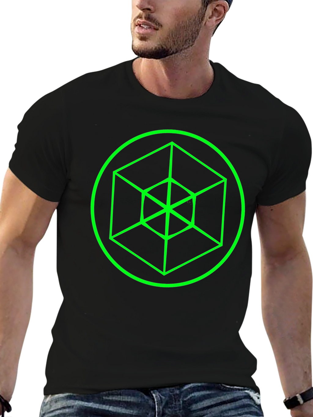 Geometric Cube Graphic Black Tee